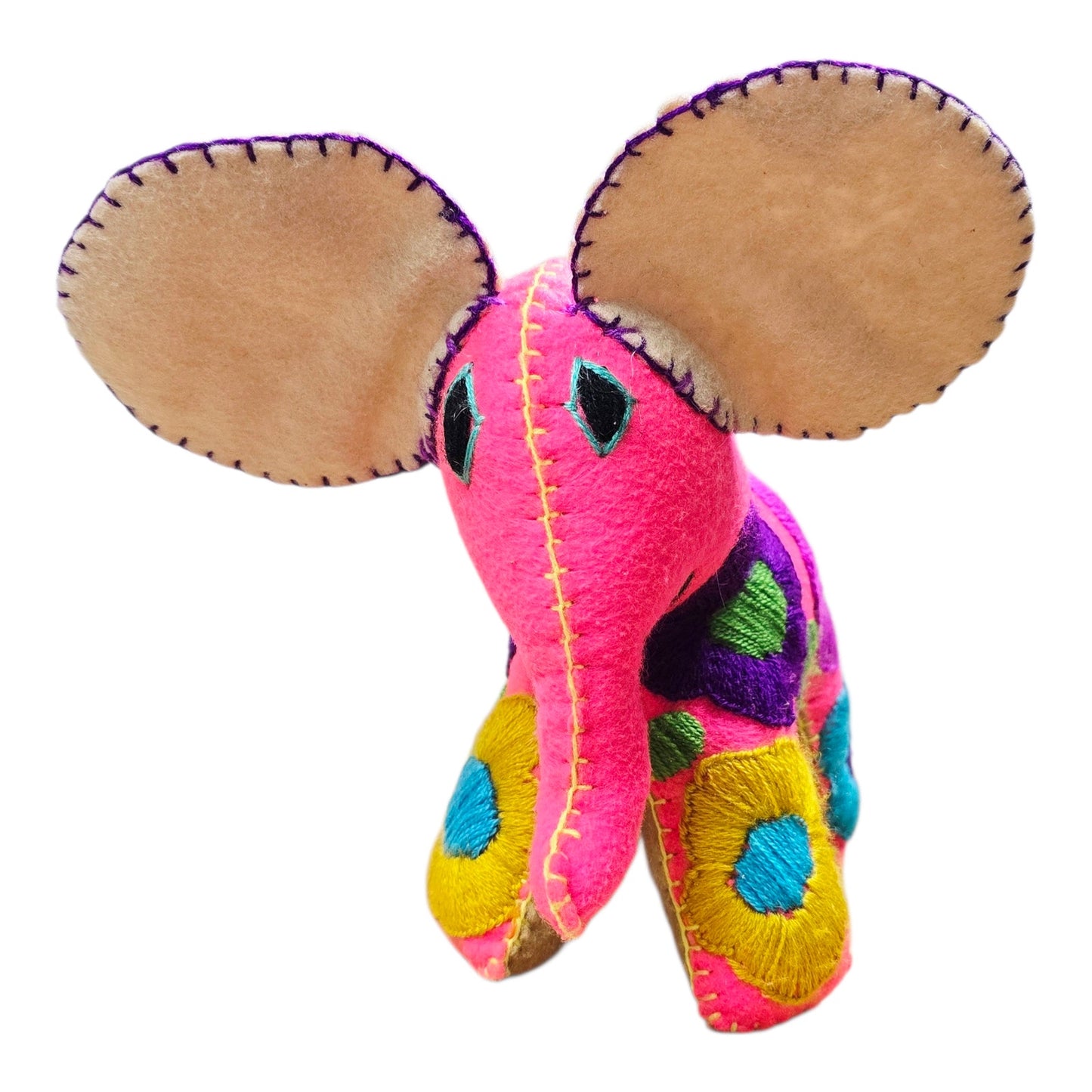 Boho Embroidered Elephant Plush Mexican Folk Art Colorful Otomi Style Decor