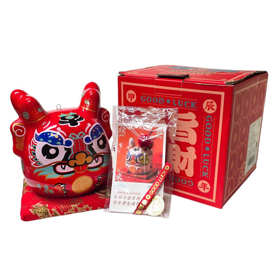 Dragon Coin Bank Ceramic Good Luck Red Boxed Chinese Zodiac Collectible