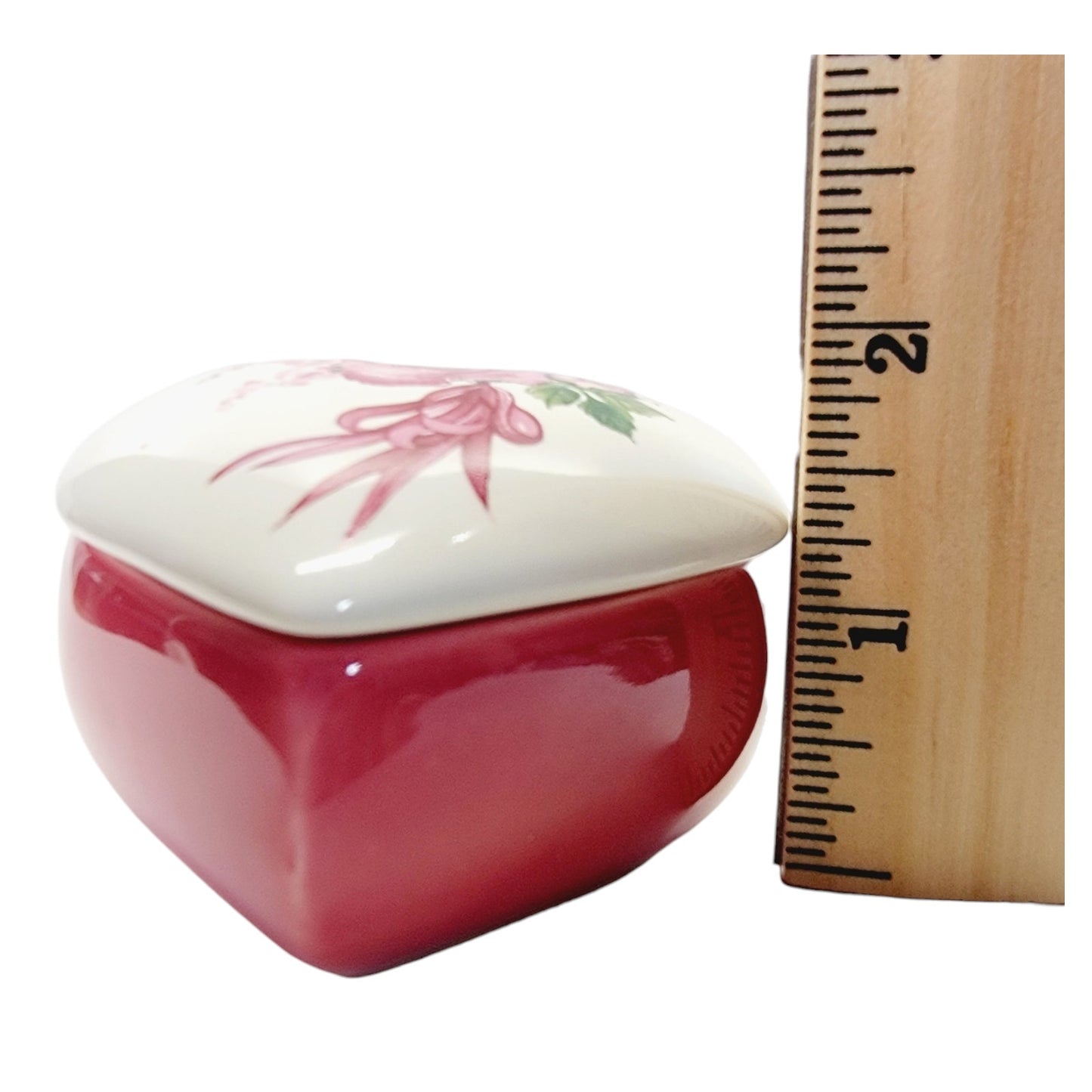 Vintage Floral Hand Painted Lidded Trinket Box, Pink with Flowers FLAW