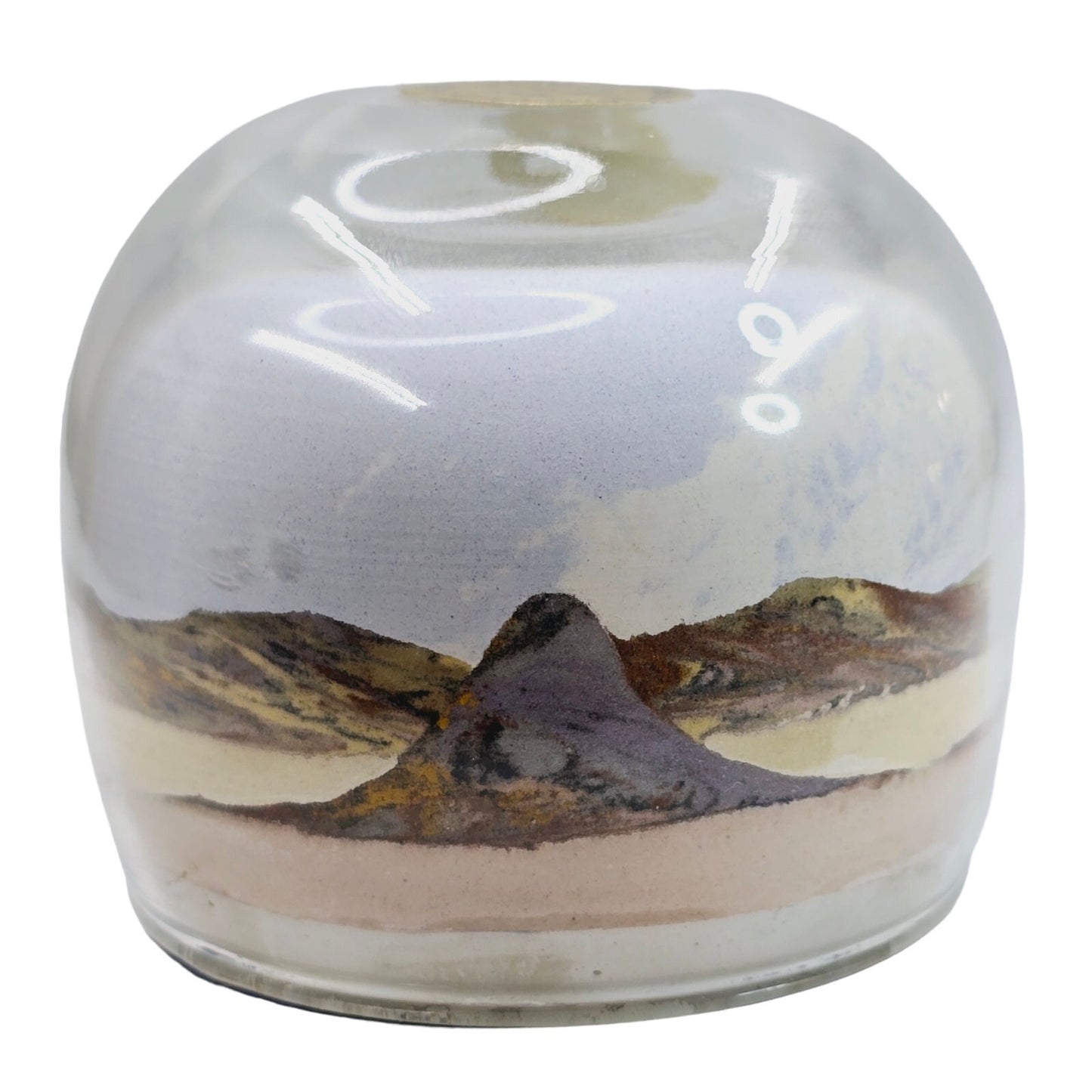 Painted Desert Sands, Sand Globe Art, Northern Arizona Artist, 2.5", Mountains, Sky, Clouds Paperweight