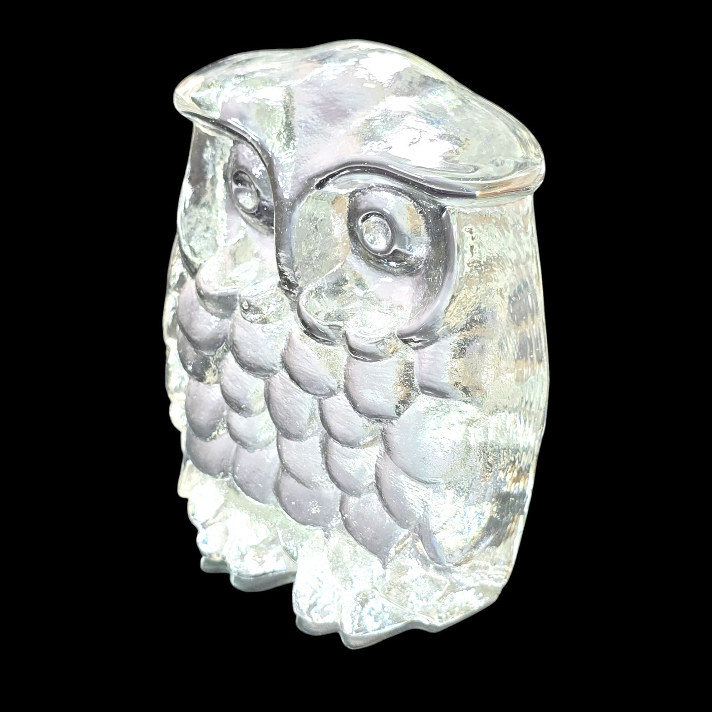 Clear Textured Art Glass Owl Paperweight Figurine