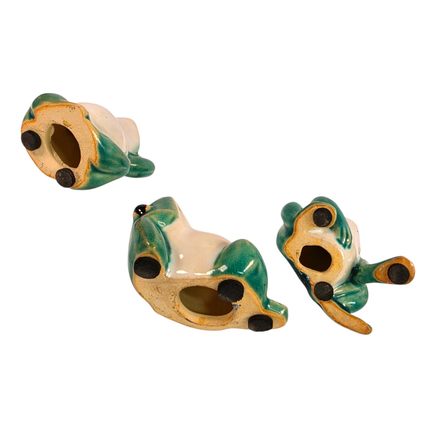 Vtg Ceramic Frog Figurines Lounging Set of 3 Whimsical Anthropomorphic MCM Decor