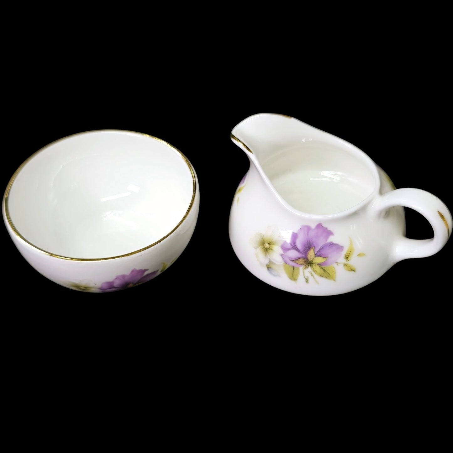 Vintage Stackable Sugar Bowl and Creamer Set by Lane End Pottery England, Violets