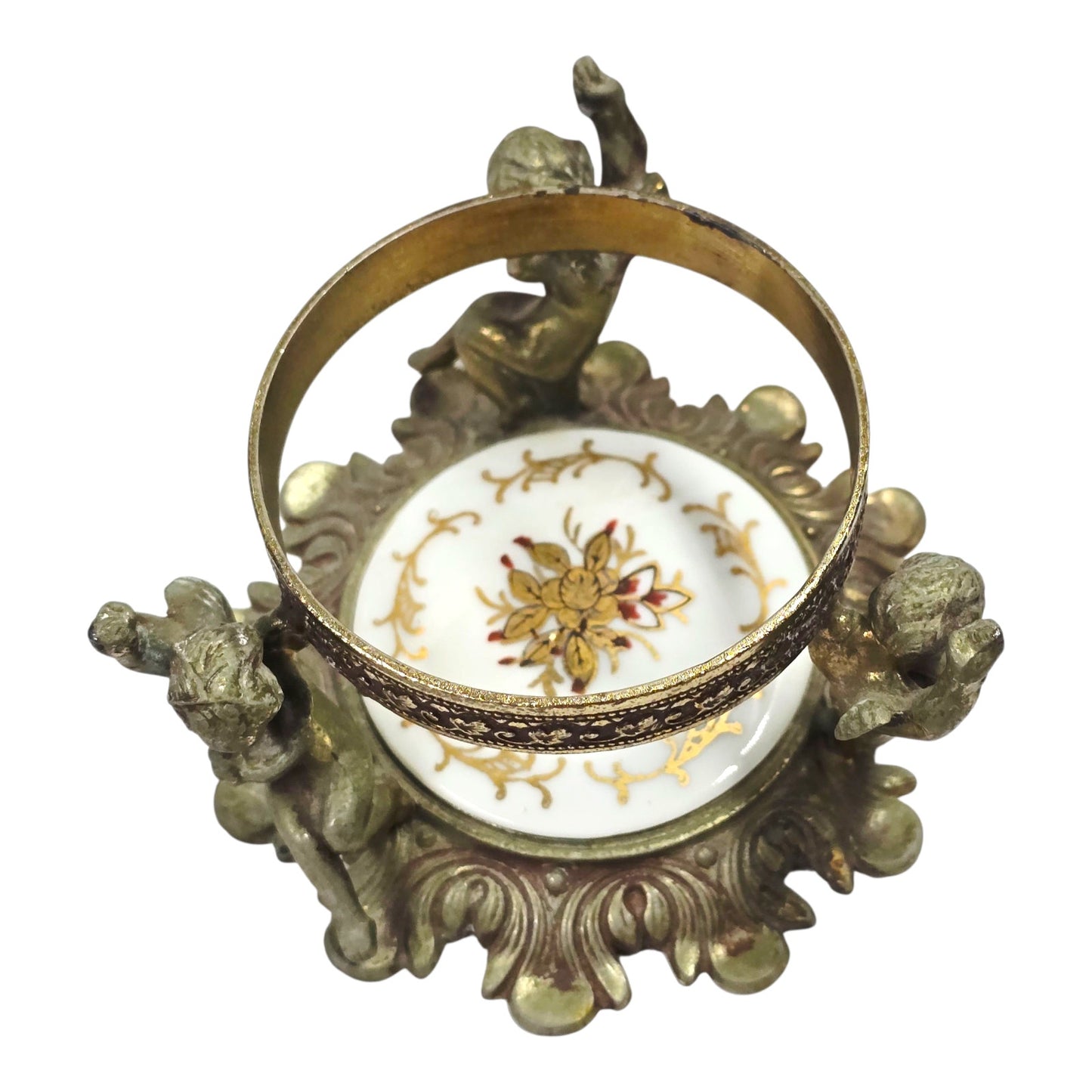 Vtg Vanity Cherub Perfume Bottle Holder Orb Stand Heavy Orante Hollywood Regency
