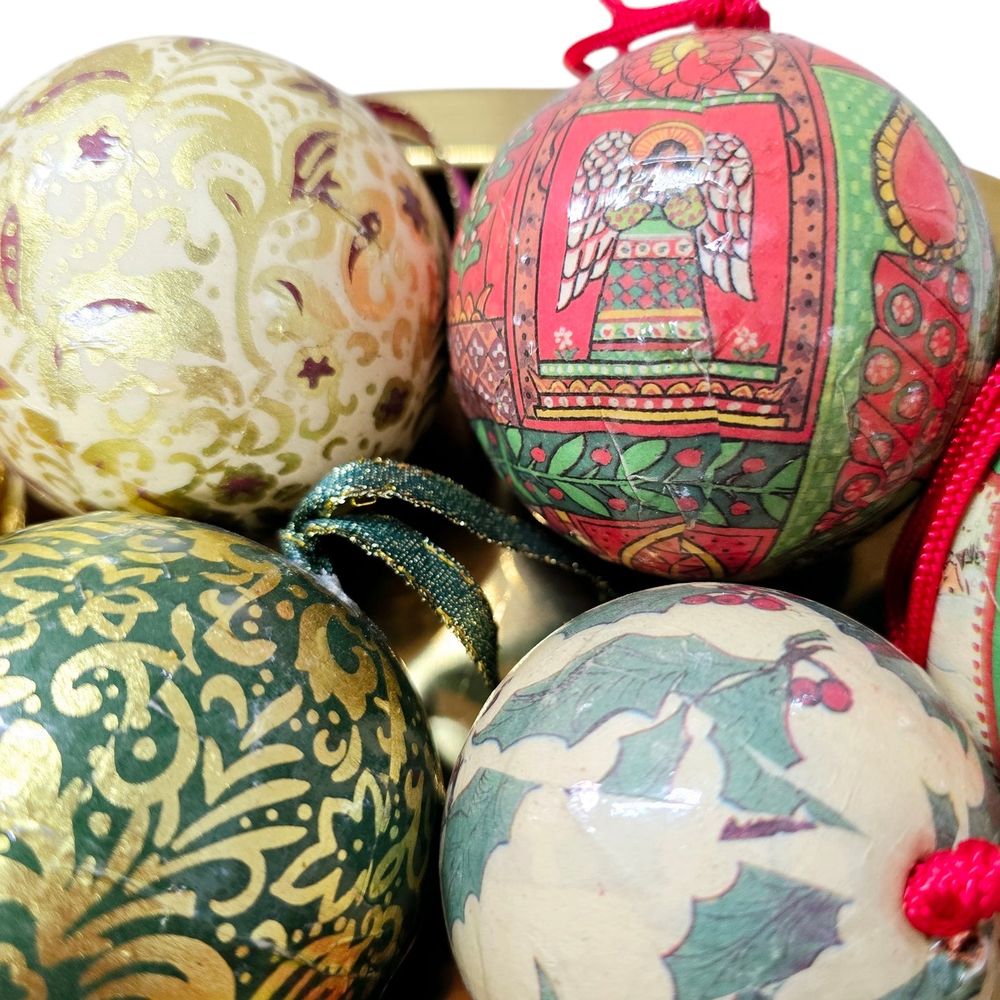 Lot of 16 Vintage Decoupage Paper Mache Christmas Ball Ornaments