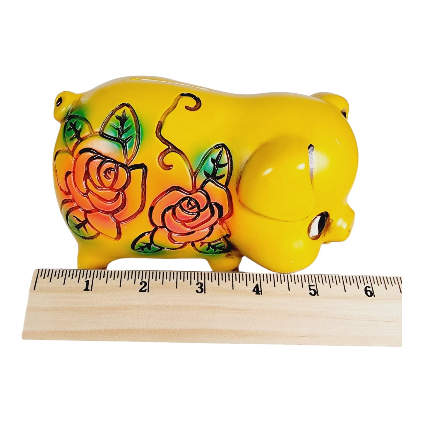 Vintage Retro Hippie Flower Piggy Bank Made In Japan Floral Glows under UV Light