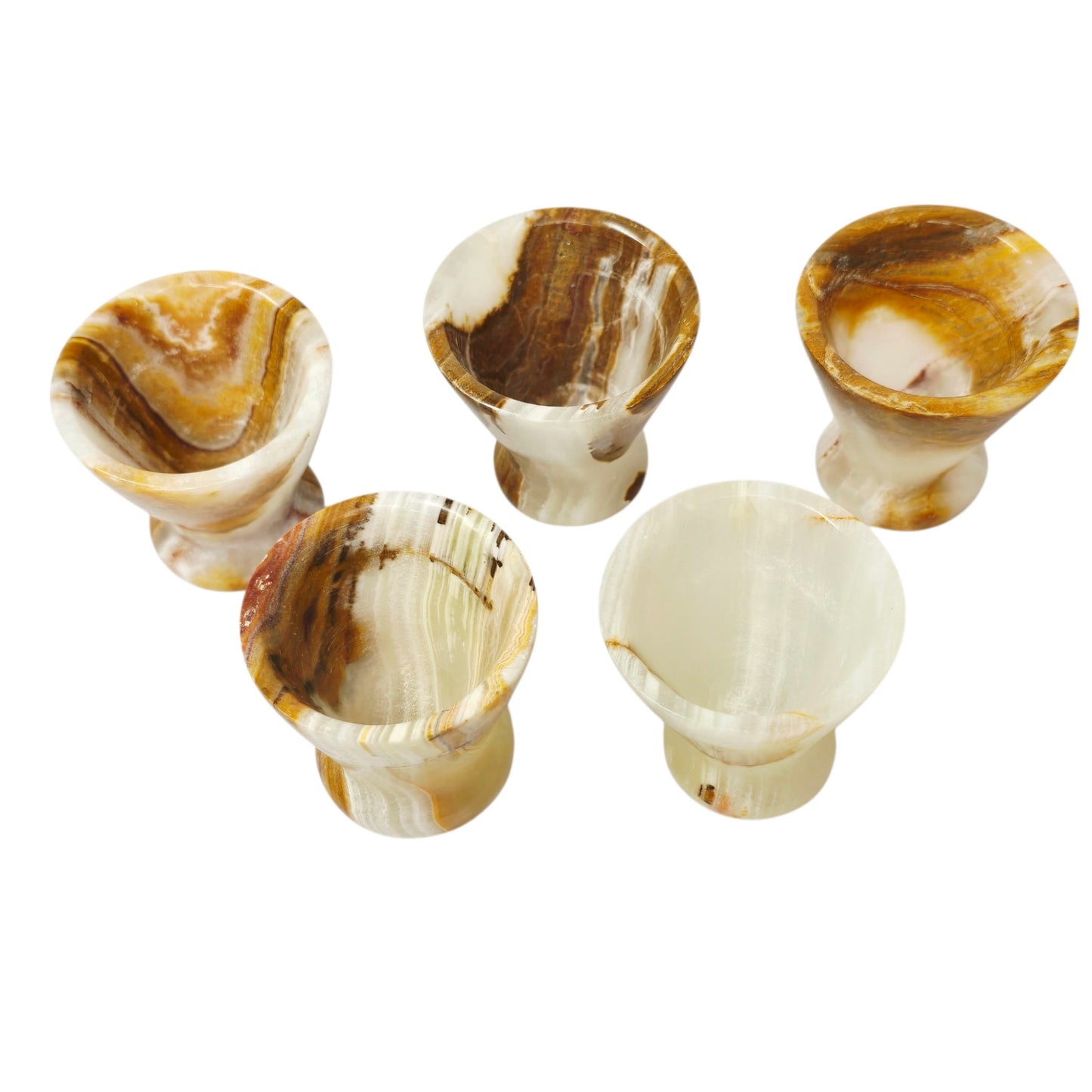 5 Vtg Onyx Stone Egg Cups Shot Glasses Hand Carved Marble Spring Brunch Barware