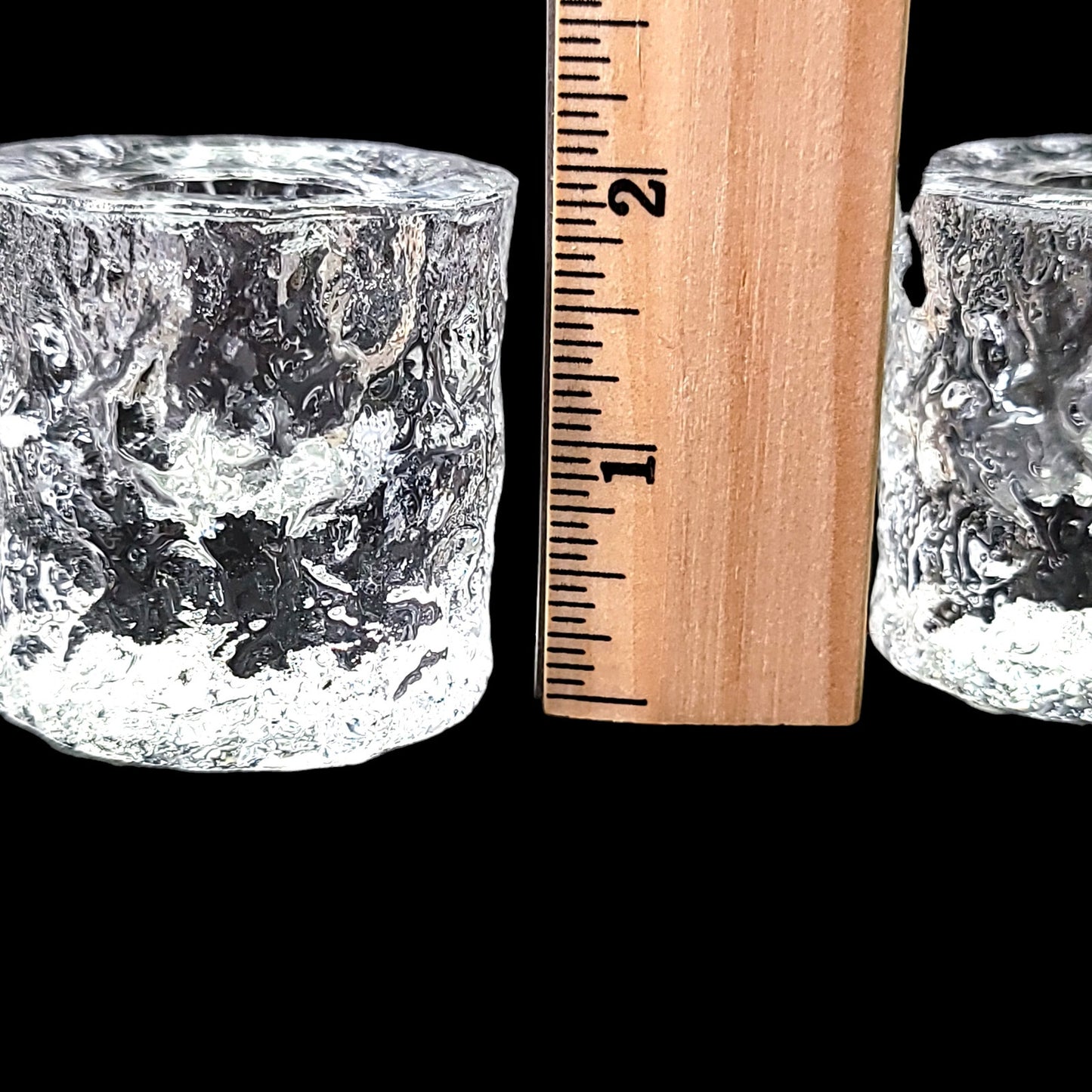 Textured Ice Glass Candle Holders, Ice Block Round Candlesticks, Set of Two 2" Japan