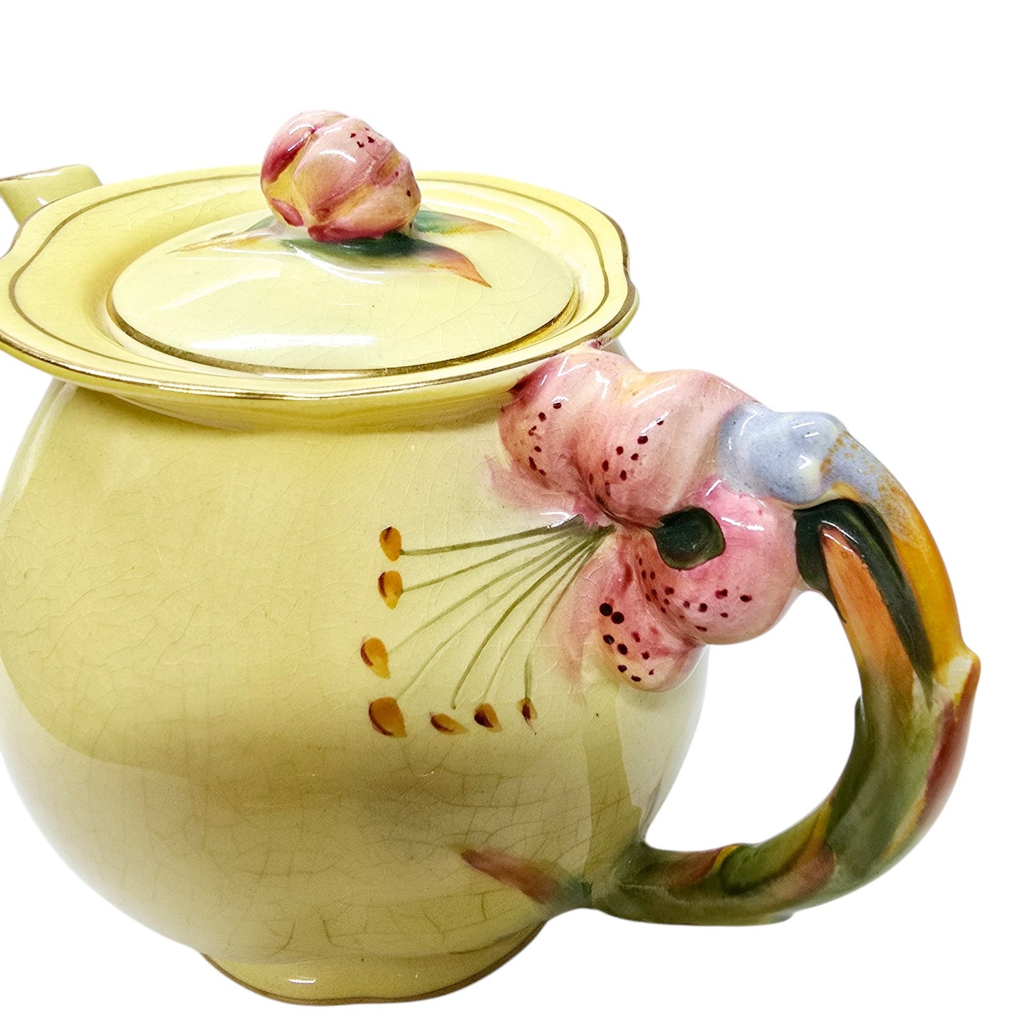 READ 1930's Royal Winton Grimewades Tiger Lily Teapot, Sugar Bowl? and Saucer Yellow
