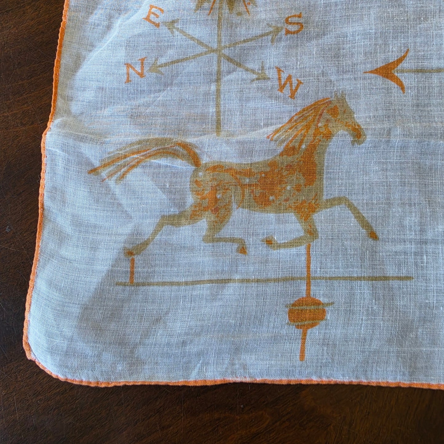 Vintage Weather Vane Handkerchief Rooster Horse Fish Retro Yellow Hanky
