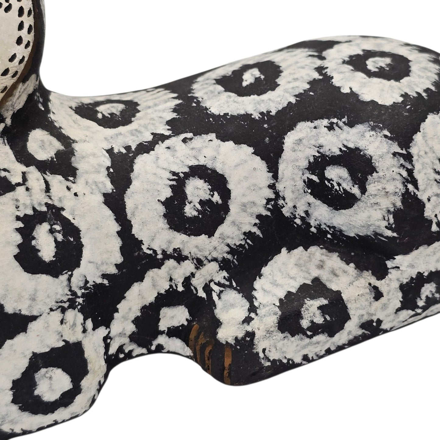 Folk Art Black White Kitsch Cat Figurine Hand Painted Clay Pottery Animal Decor