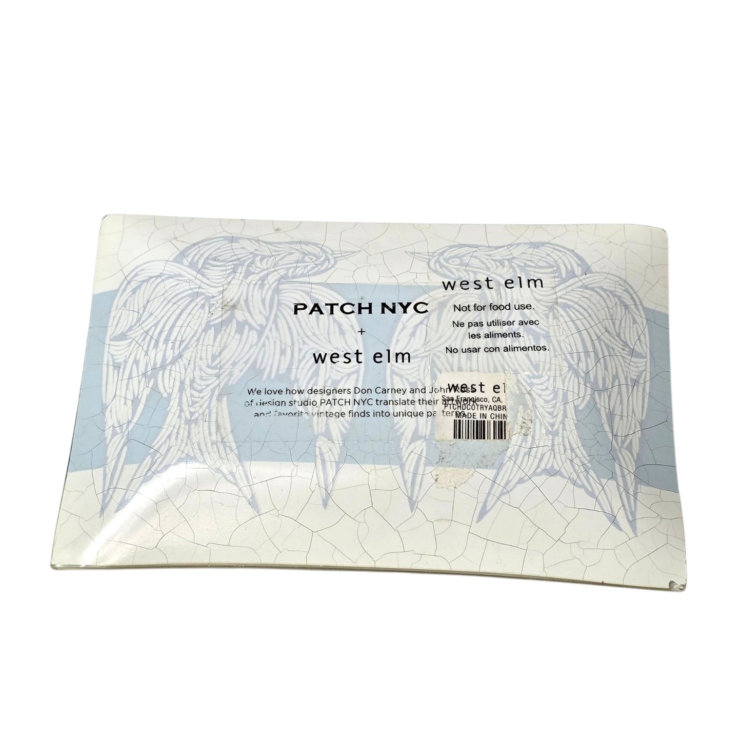 PATCH NYC x West Elm Bird Trinket Dish Reverse Painted Glass Blue White MCM READ