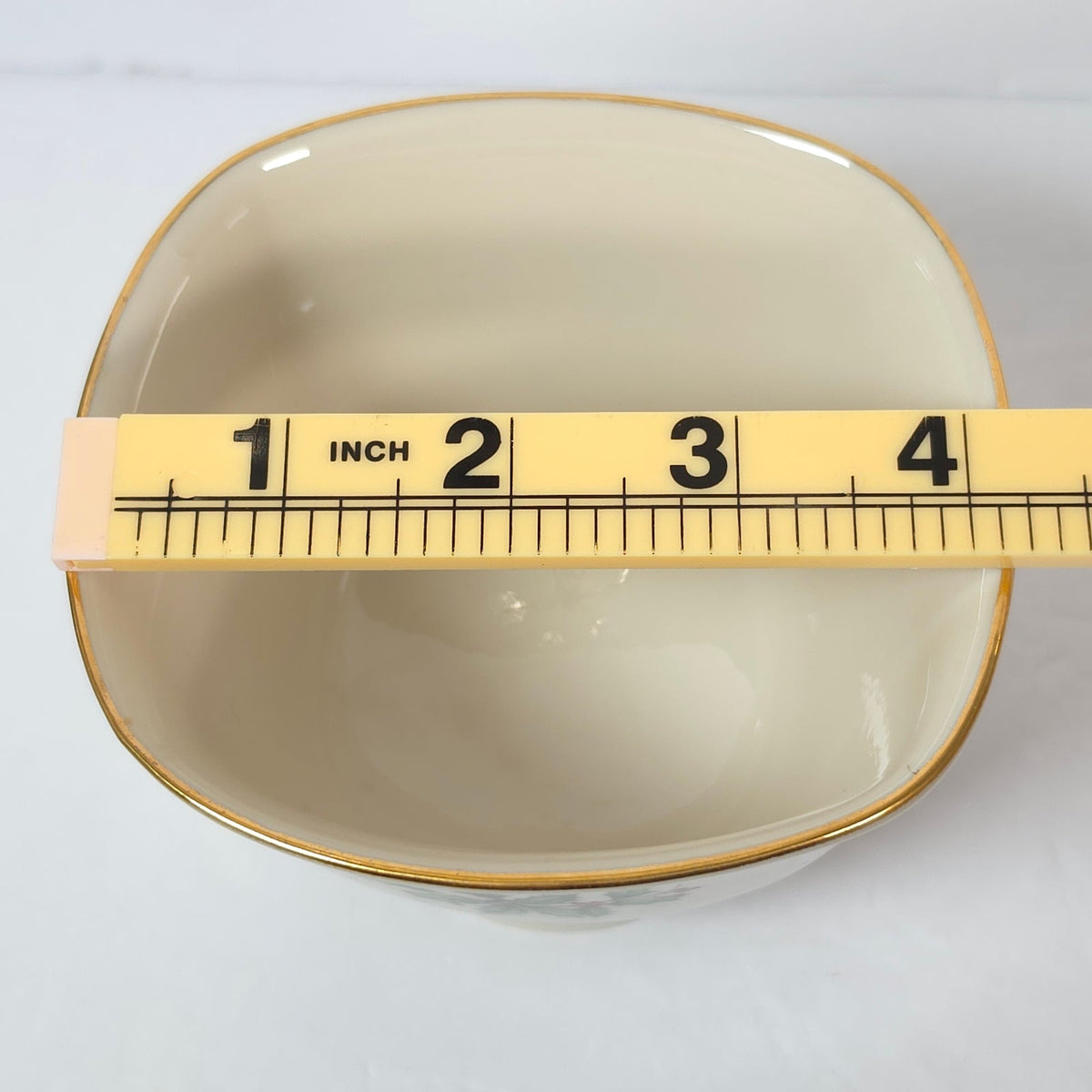 Vintage Lenox Holiday Holly Berry Footed Square Bowl Gold Trim Made in USA