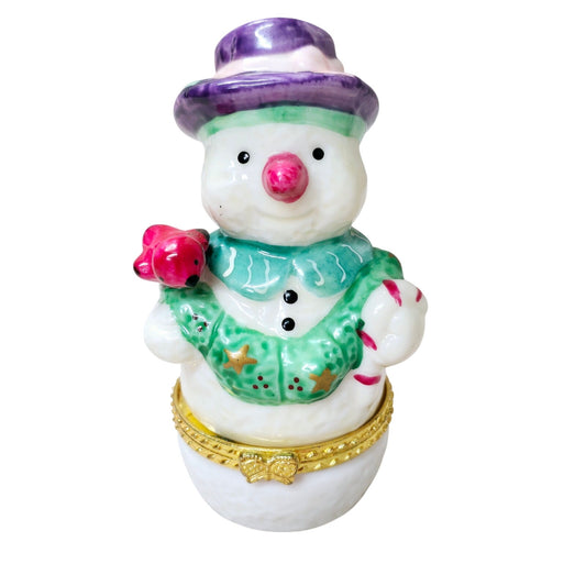 Vintage Kurt Adler Snowman Trinket Box, Ceramic Hinged Box