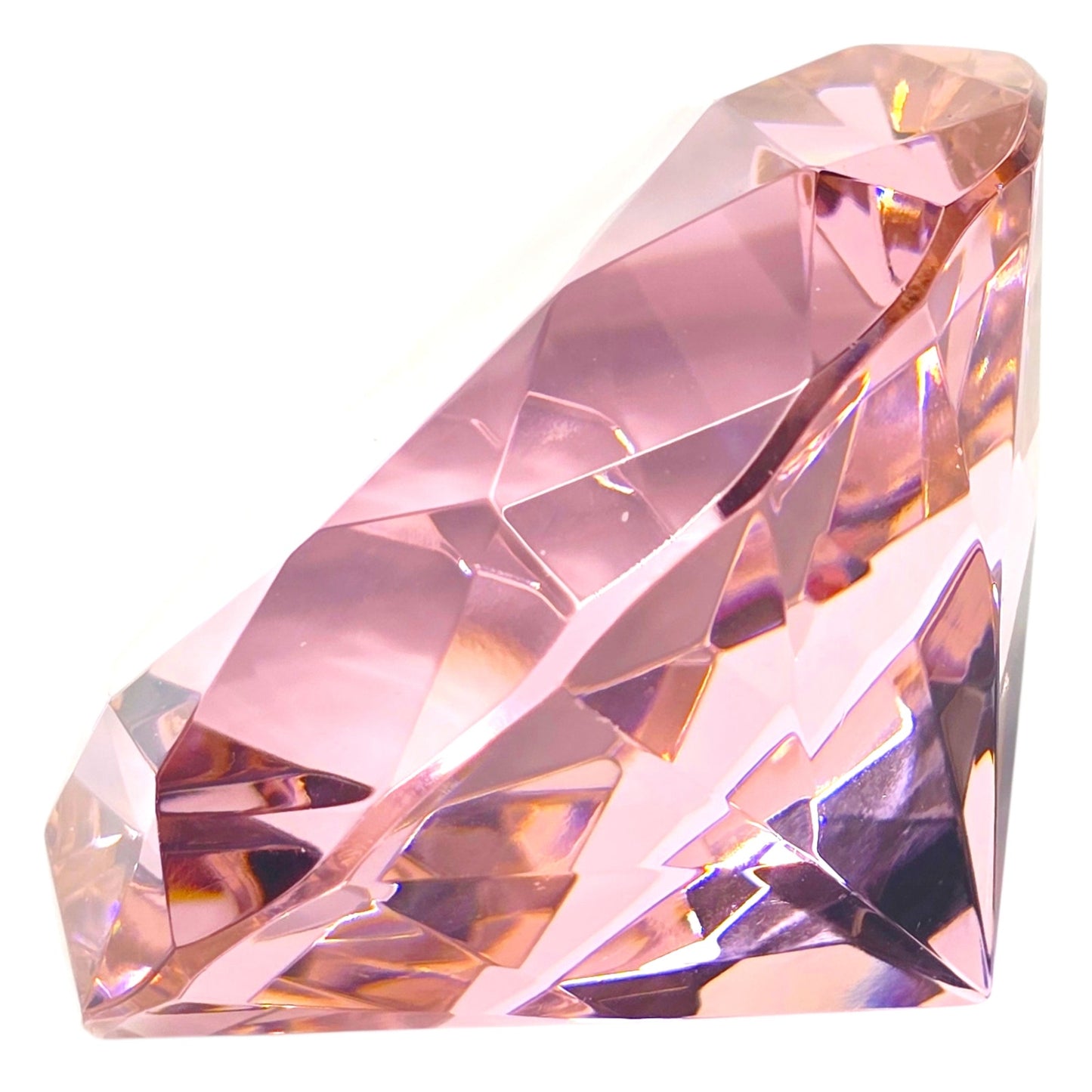 Pink Glass Diamond Paperweight Giant Jewel Faceted Crystal Cut Decorative 3"