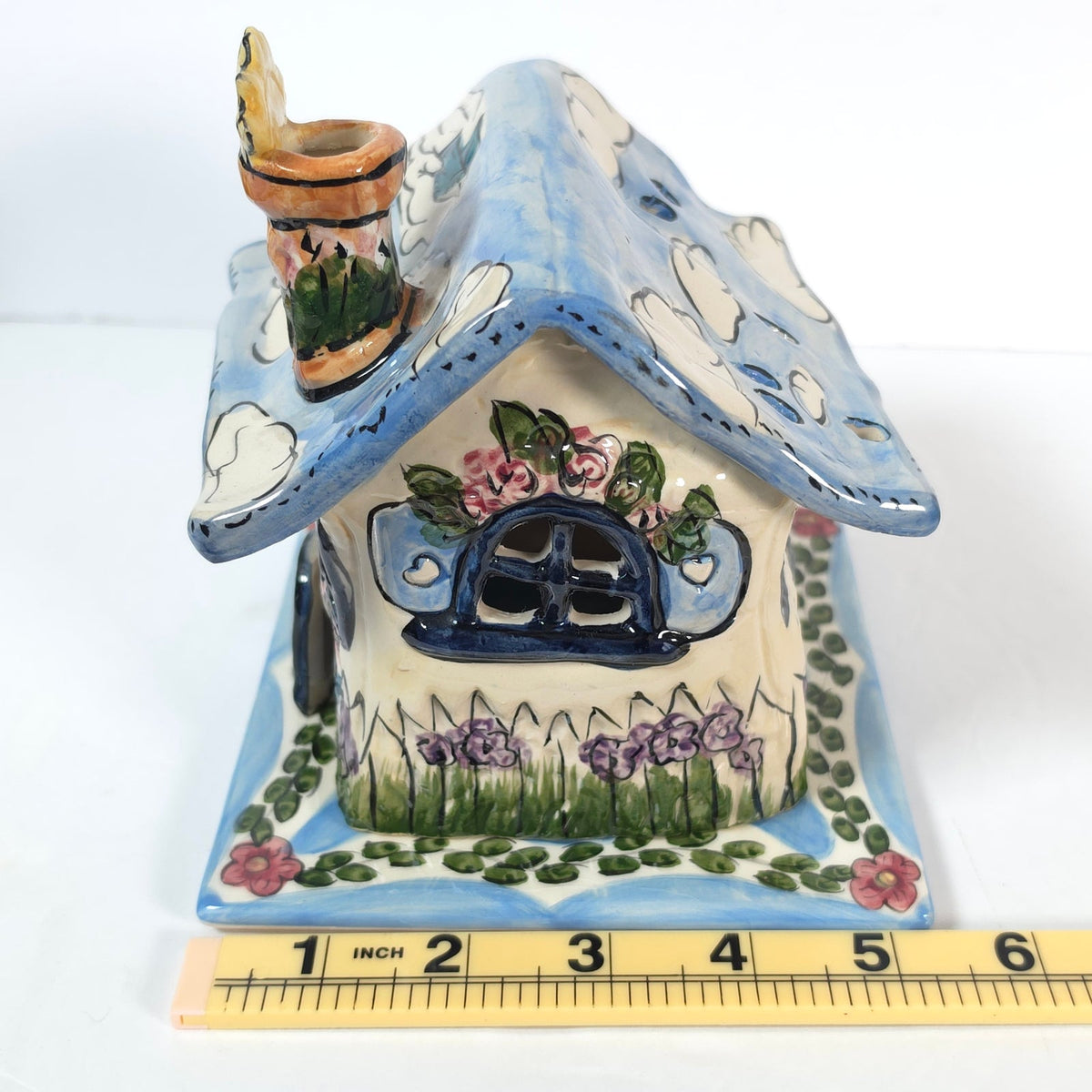 Vintage Blue Sky Little Bit of Heaven Cottage Tealight House & Plate 2000
