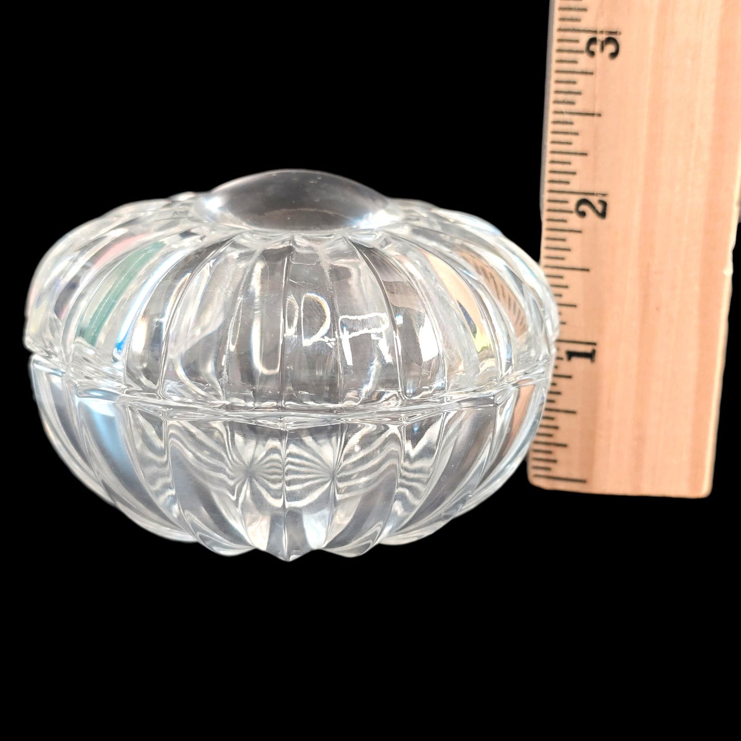 Vtg Magnifying Lead Crystal Eye Lidded Trinket Box Column Panel