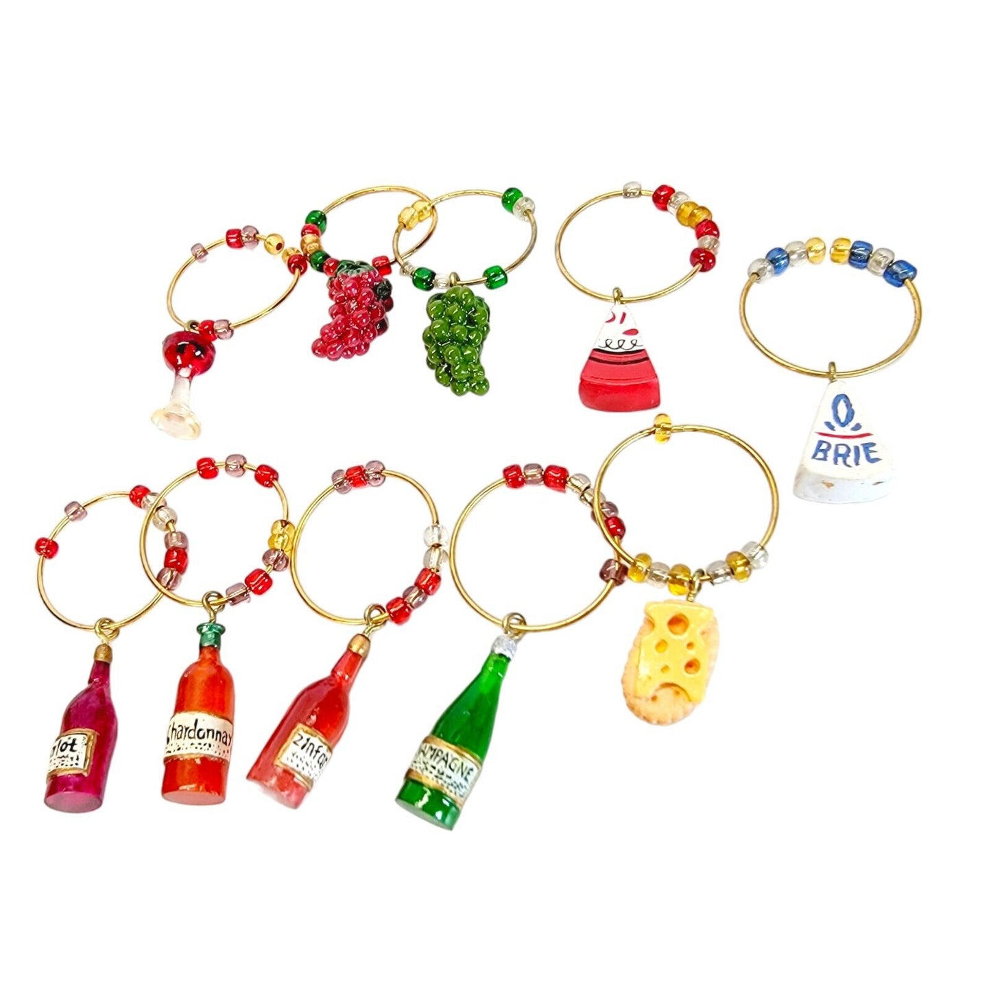 Art Glass Wine Charm Christmas Tree w/ 10 Wine Charms /Cocktail Charms, Mirrored