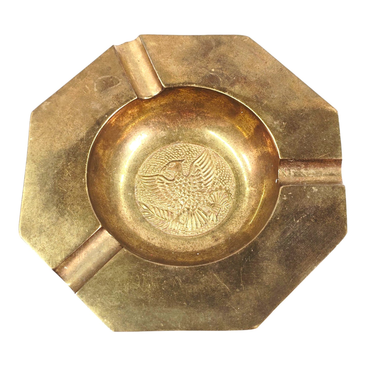 Vintage Brass Ashtray Great Seal of United States, Bald Eagle Strength Freedom