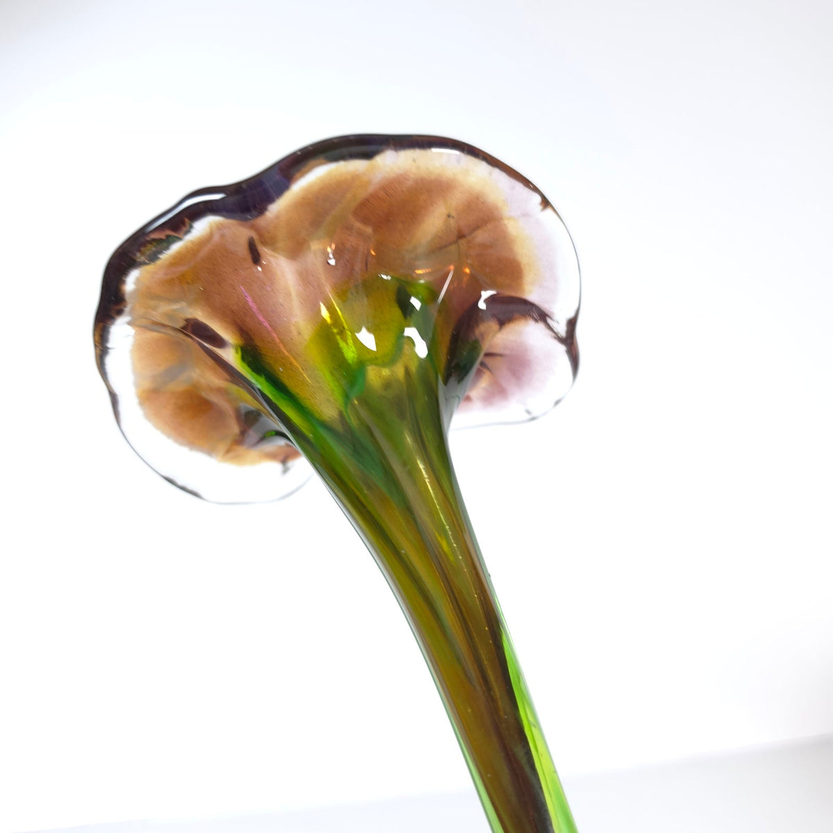 Vintage Art Glass Calla Lily Flower Long Green Stem Purple Pink Bloom 12 Inch