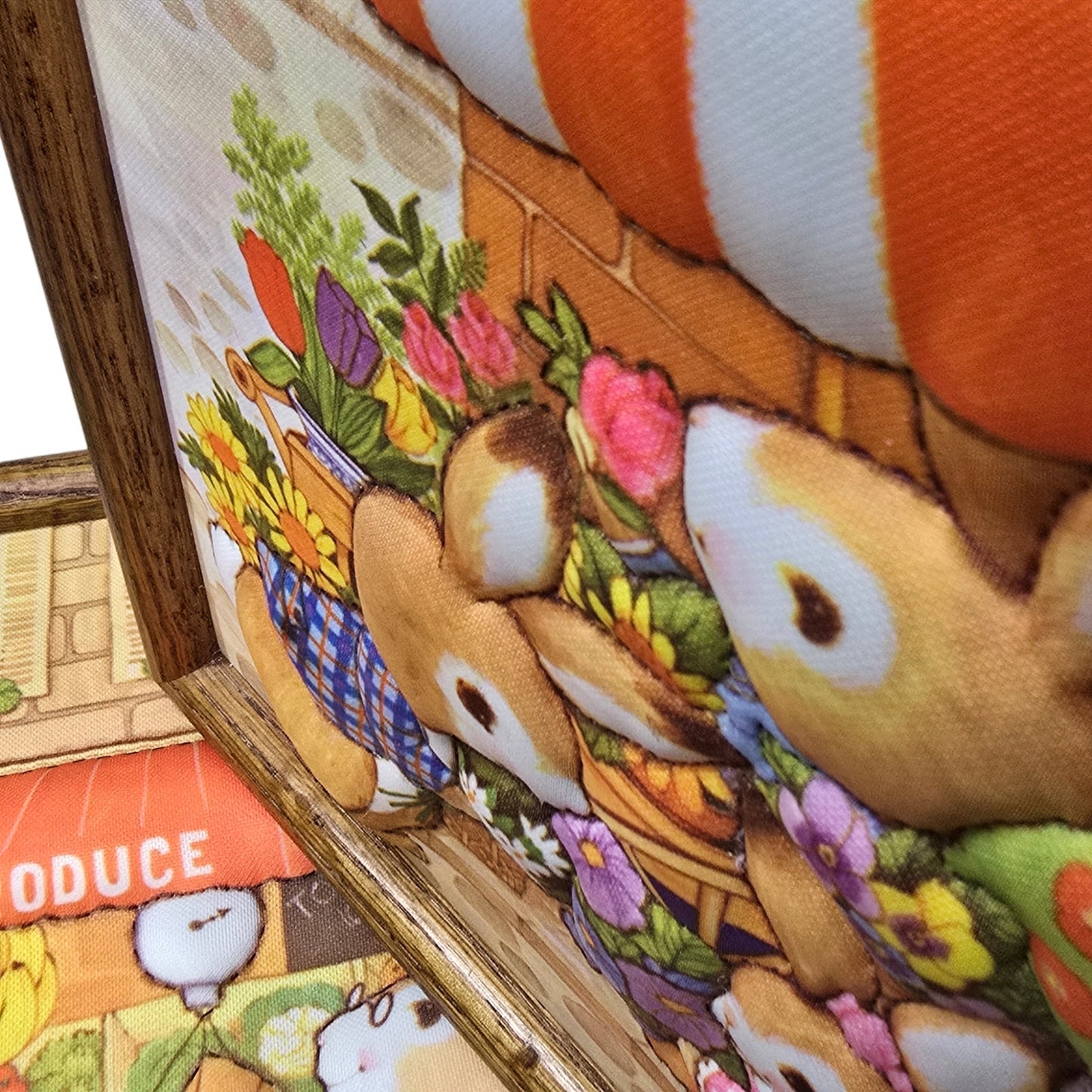 Vtg 3D Fabric Art Bunny Scenes Set of 2 Framed Produce Flowers Ice Cream Nursery