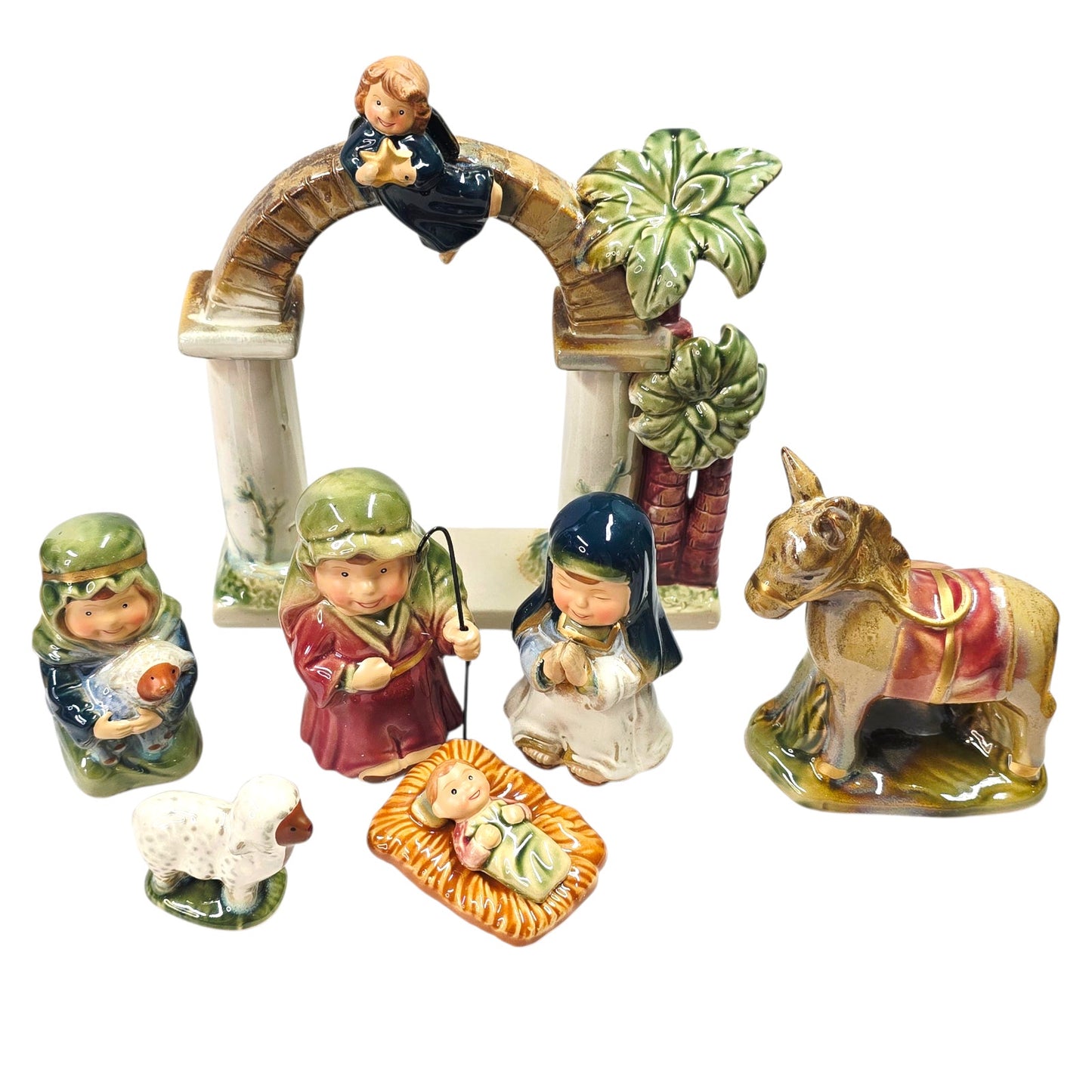 Vtg JC Penney Home Collection Nativity 8pc Glazed Figures Christmas Decor AS IS