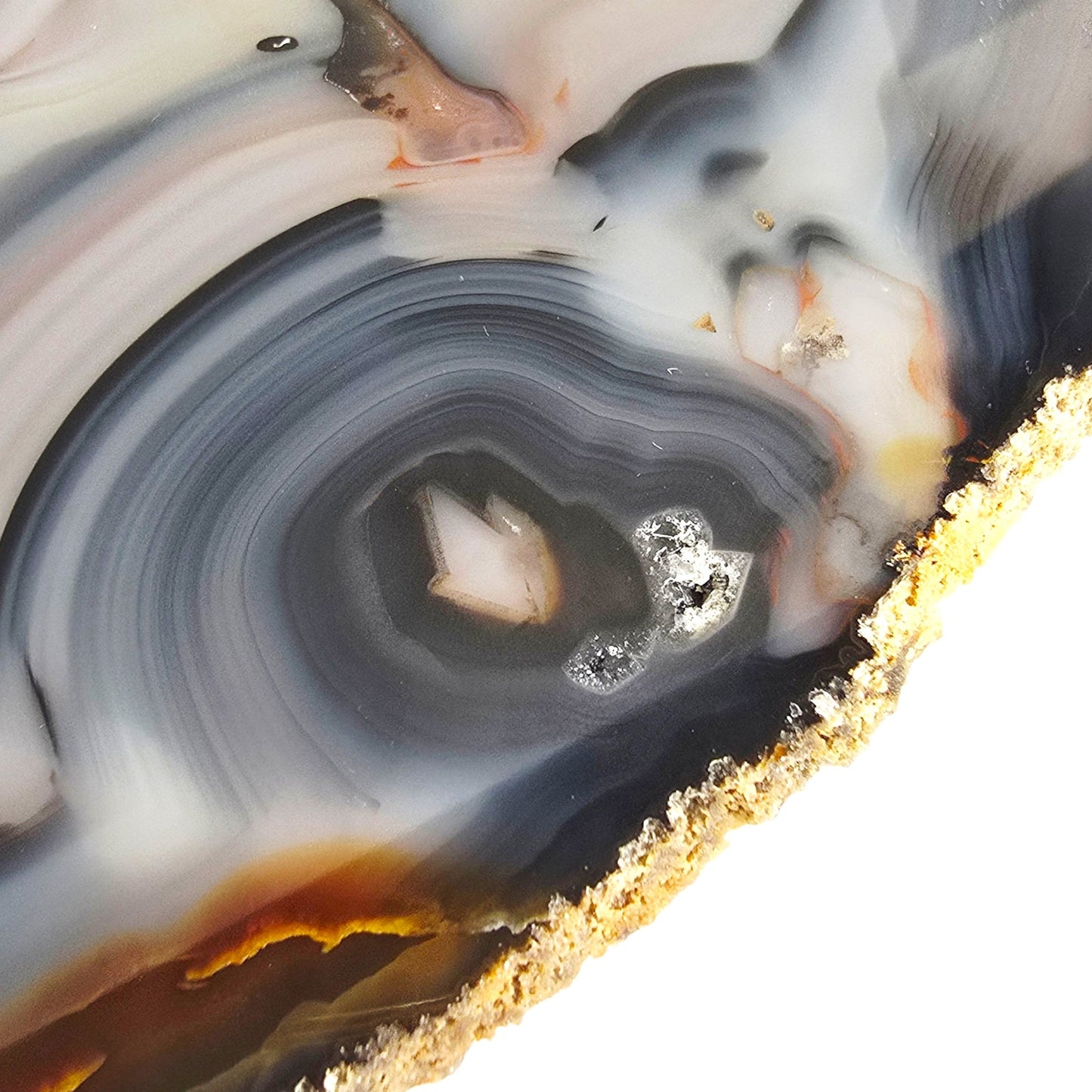 Large Sliced Agate Slab with Small Exposed Druzy Gray Blues