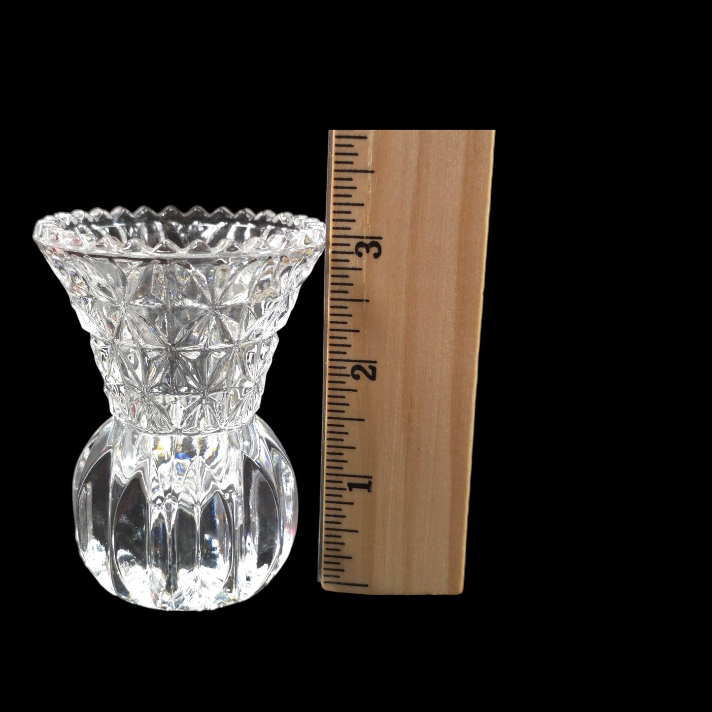 Miniature Press Glass Vase / Toothpick Holder, 3" H