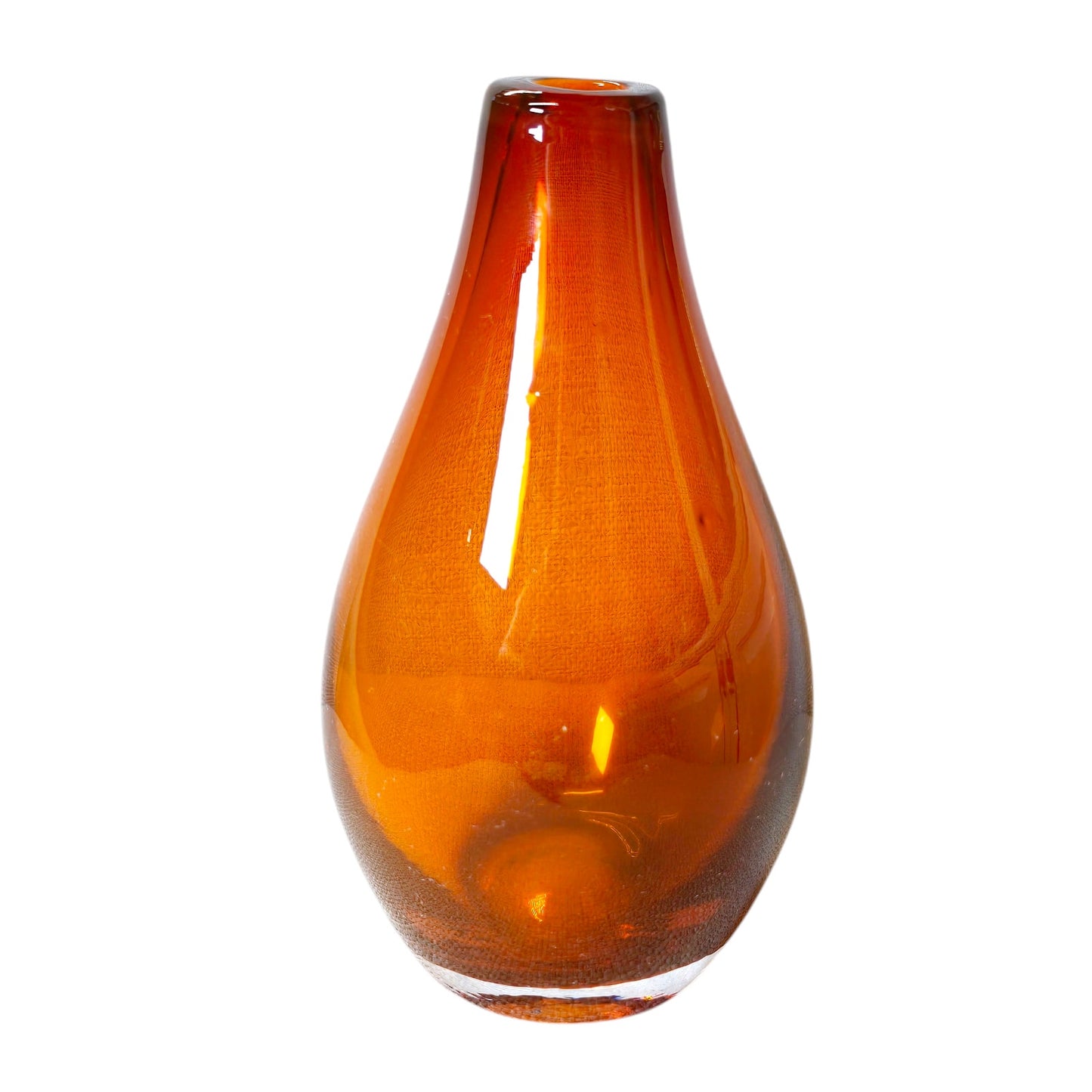 Handblown Tear Drop Bud Vase Dark Orange Translucent Cased Art Glass Bottle Heavy 6.25"