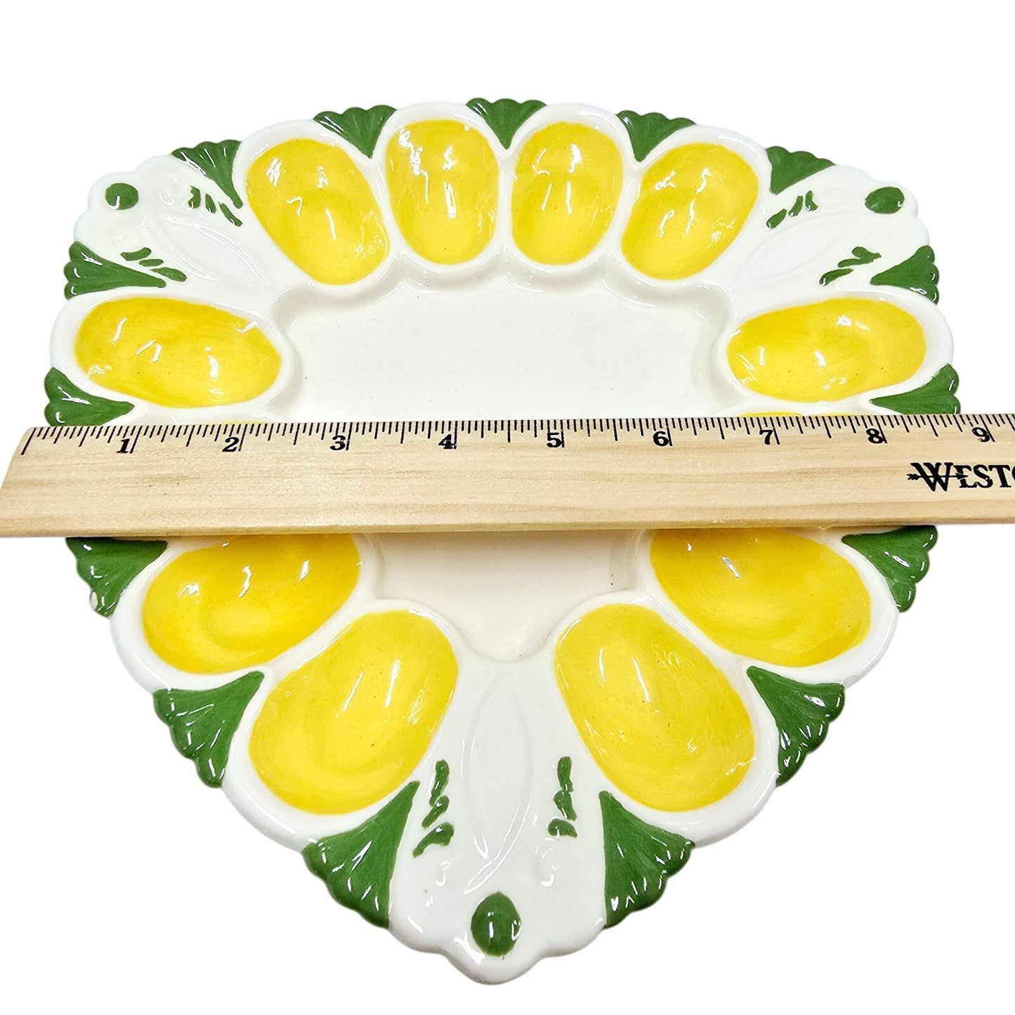 Vintage Handpainted Triangle Egg Plate Holds 12 Deviled Eggs Signed Artisan BJ