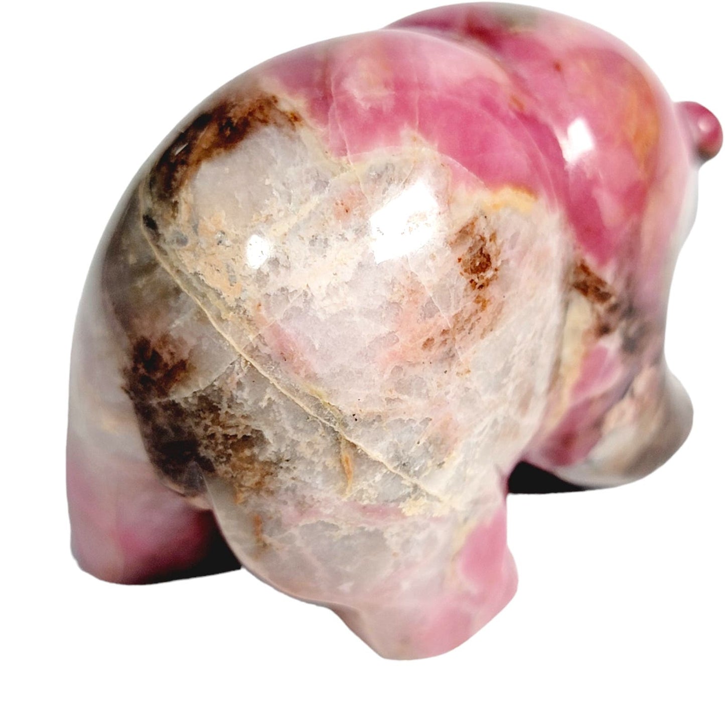 Hand Carved Stone Rhodonite Bear with Fish