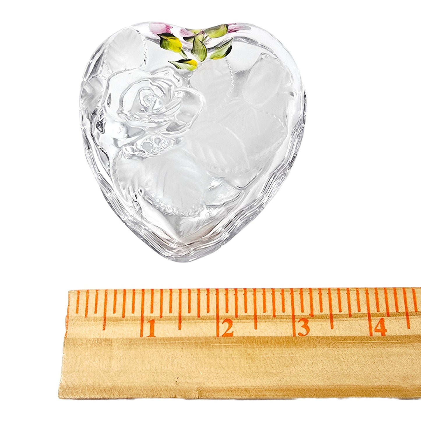 Hand-Painted Vintage Glass Heart Trinket Box | Frosted Embossed Rose Valentine's