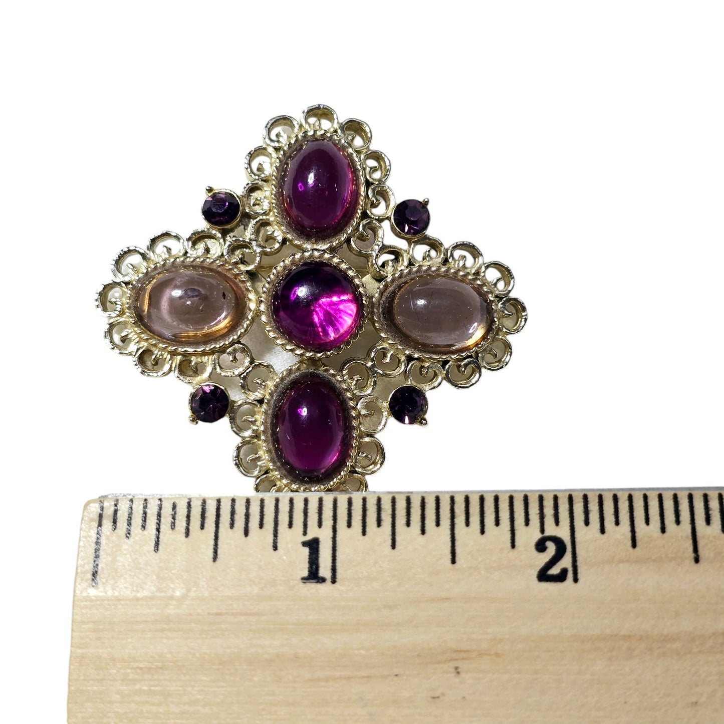 Vintage Maltese Cross Purple Rhinestone Brooch