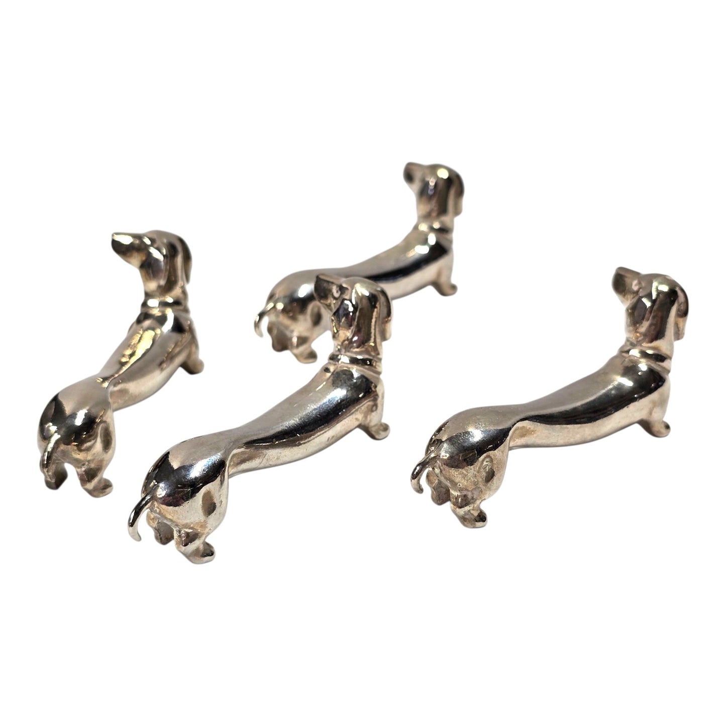 Vintage Dachshund Knife Rests Set of 5 Silver Tone Metal Mid Century Tableware
