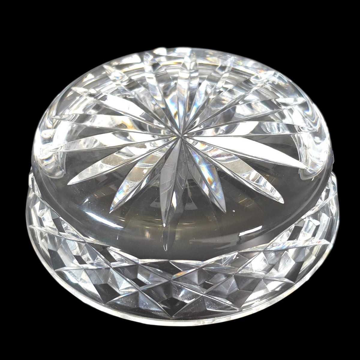 Kinsale Crystal Ireland Hand Cut Signed Wine Bottle Coaster Starburst 4"