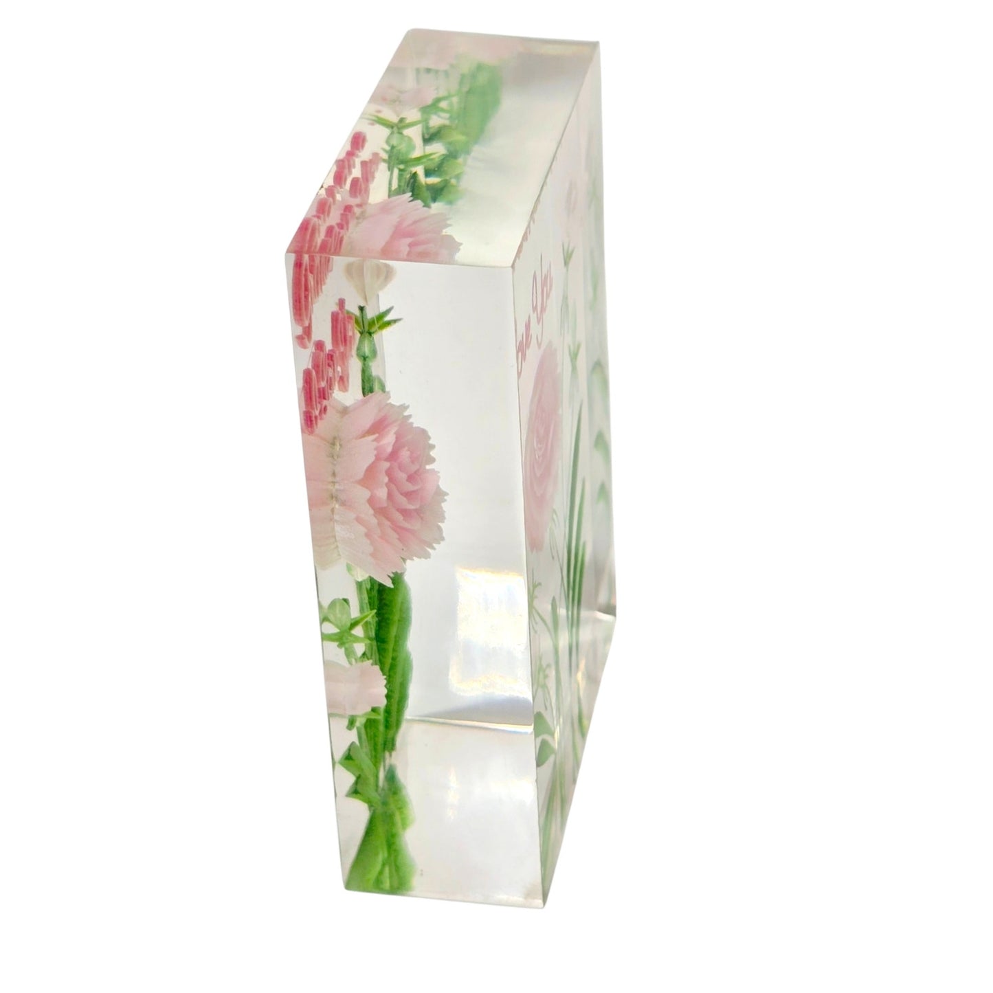 Vintage Lucite Paperweight Pink Carnation Grandma I Love You Flower Acrylic Art nbran