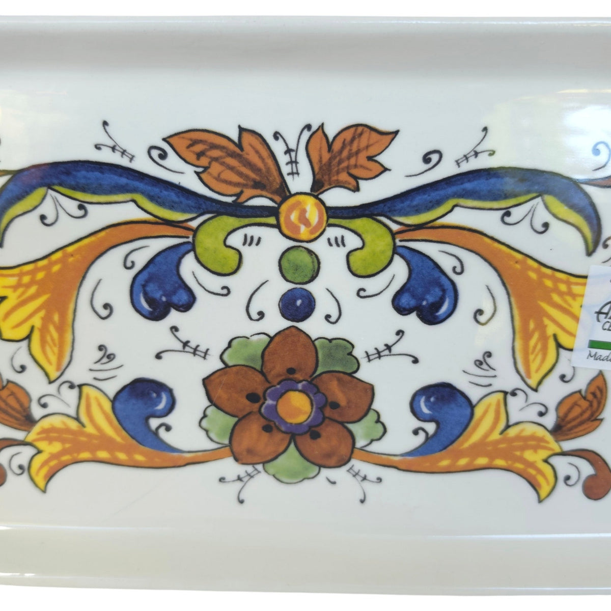 Azzurra Ceramiche Italy Hand Painted Ceramic Serving Tray Floral Italian Pottery