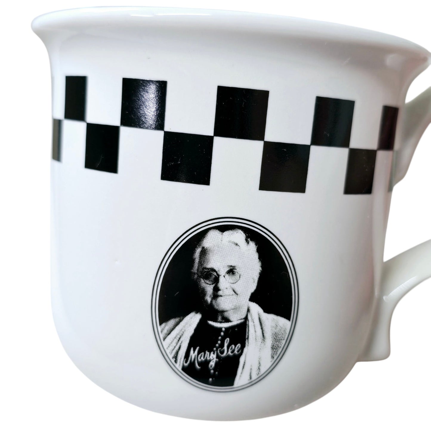 See's Candies Collectible Mug, Candy "Mary See" Coffee Mug Black White Checker