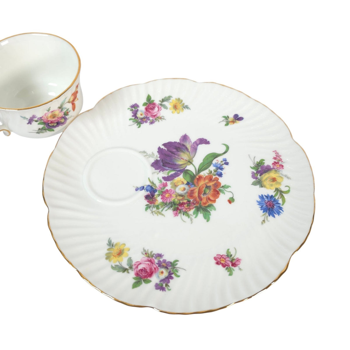 Vintage Oakley England Fine Bone China Floral Tennis Set Cup Snack Plate