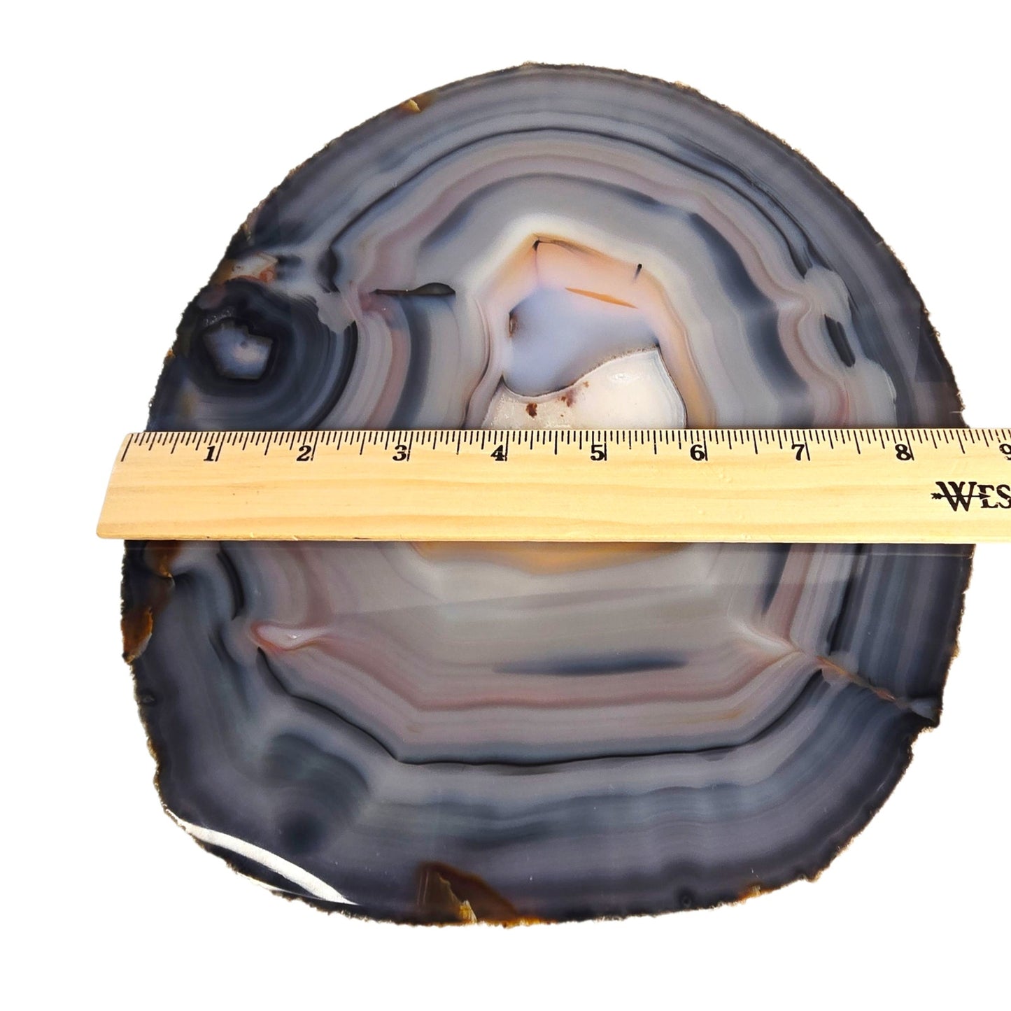 Large Sliced Agate Slab with Small Exposed Druzy Gray Blues