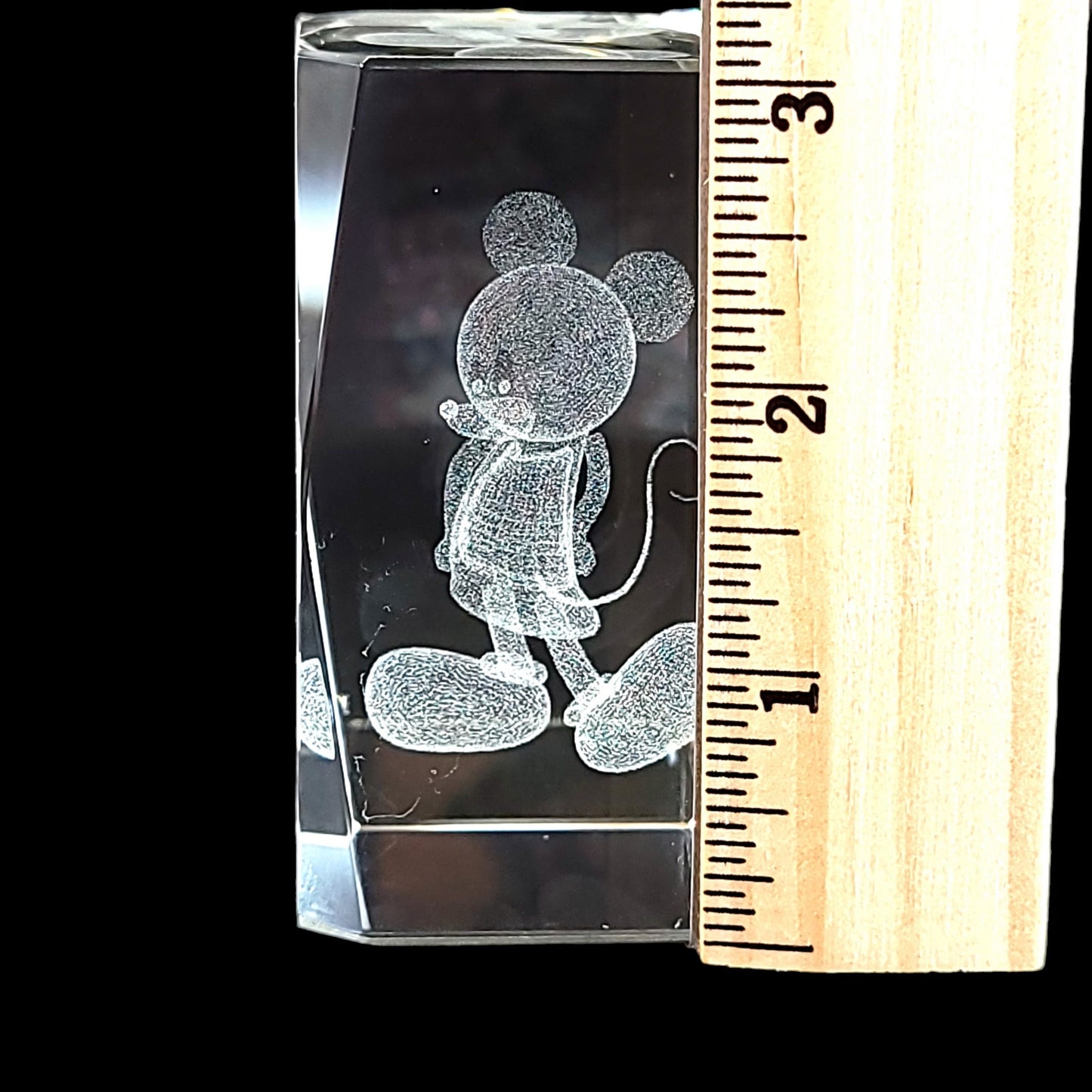 3D Laser Etched Mickey Mouse Crystal Paperweight in Box 3 x 2 x 2" Original Box