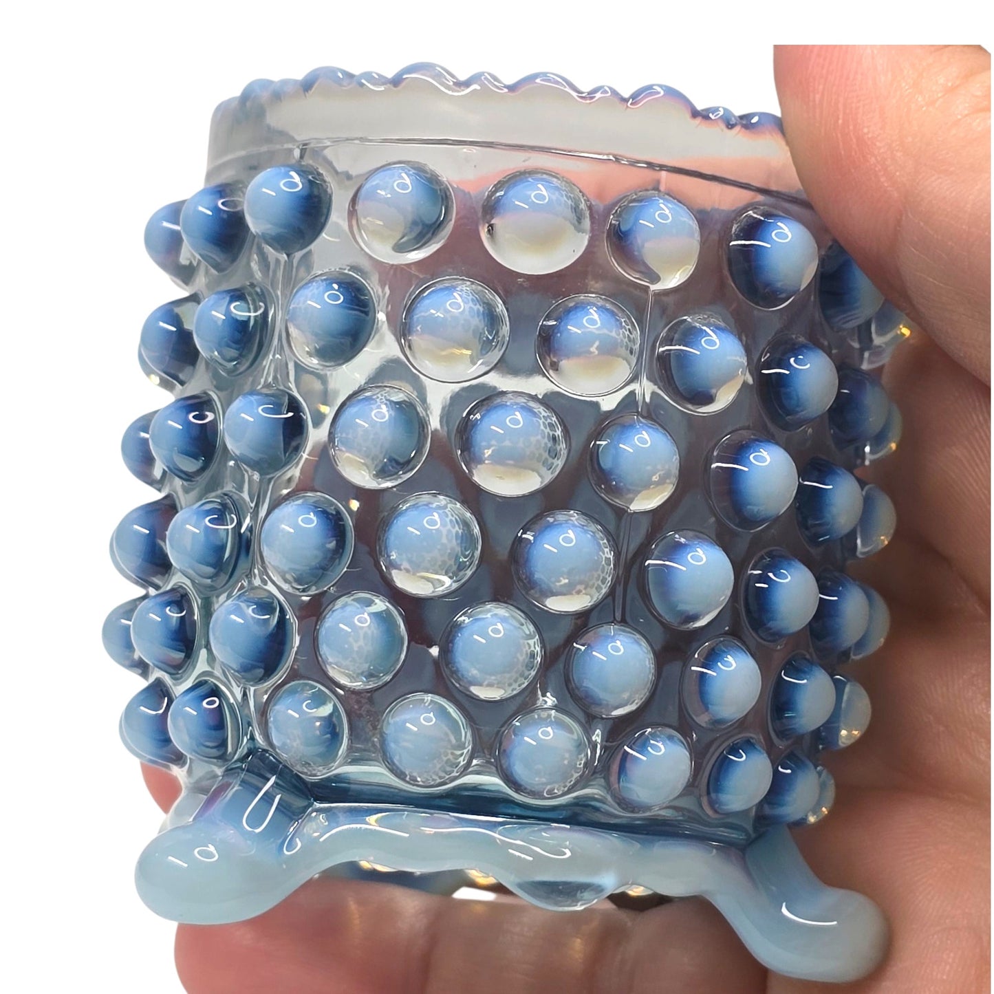 Fenton Blue Opalescent Hobnail Footed Spooner Navy Uranium Reactive Toothpick