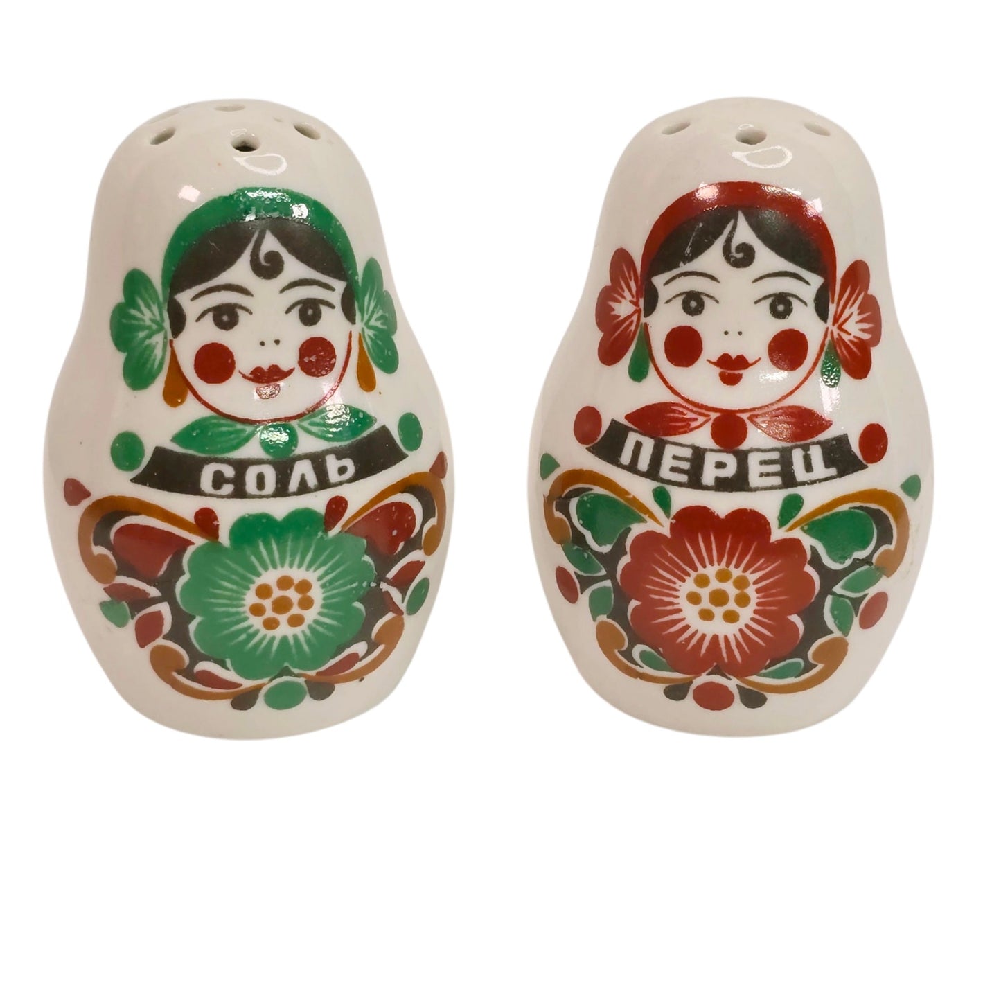 Gardner Verbilki Russian Porcelain Matryoshka Condiment Set Salt Pepper Mustard