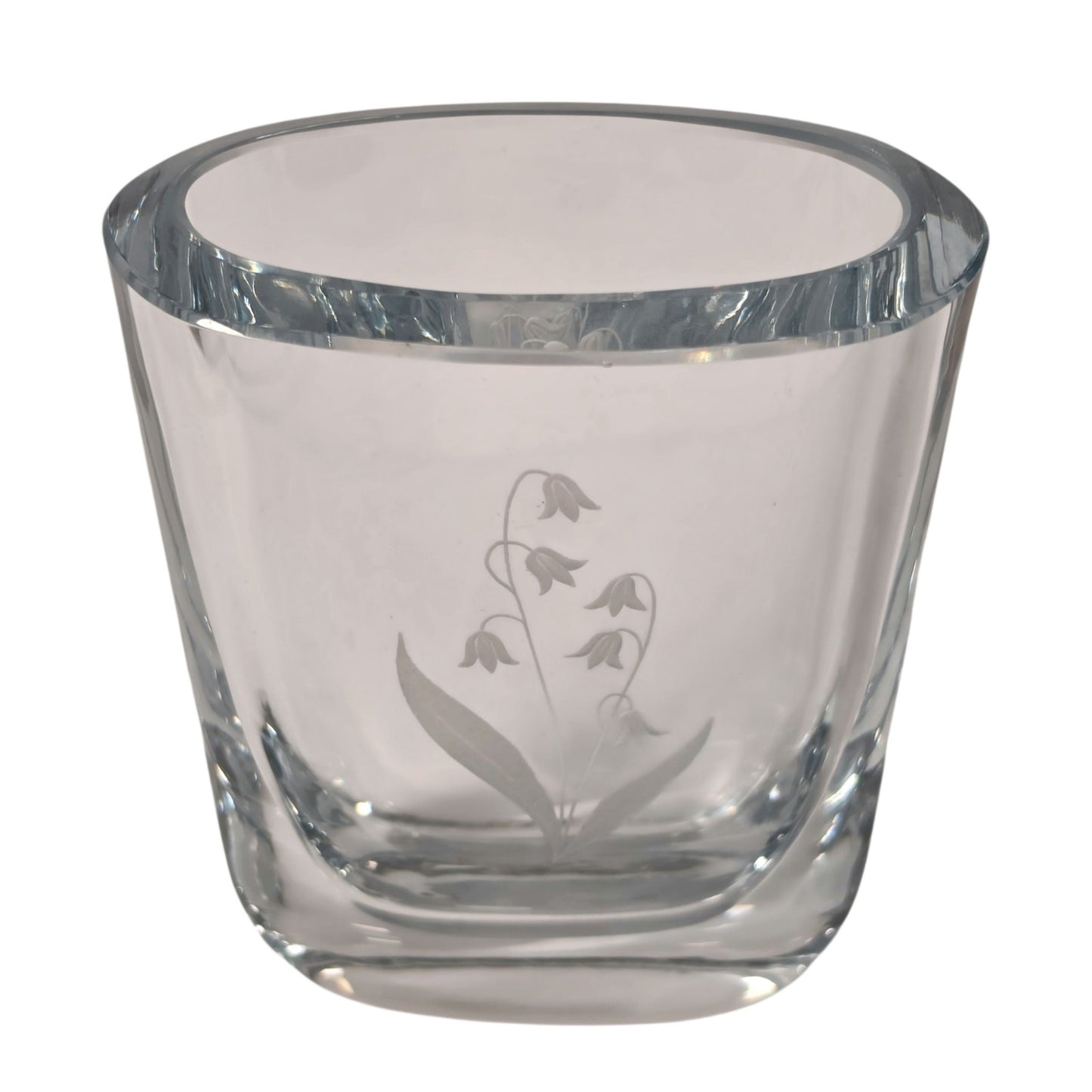 Strombergshyttan Signed Crystal Vase Vtg Swedish Art Glass Lily of Valley AS IS