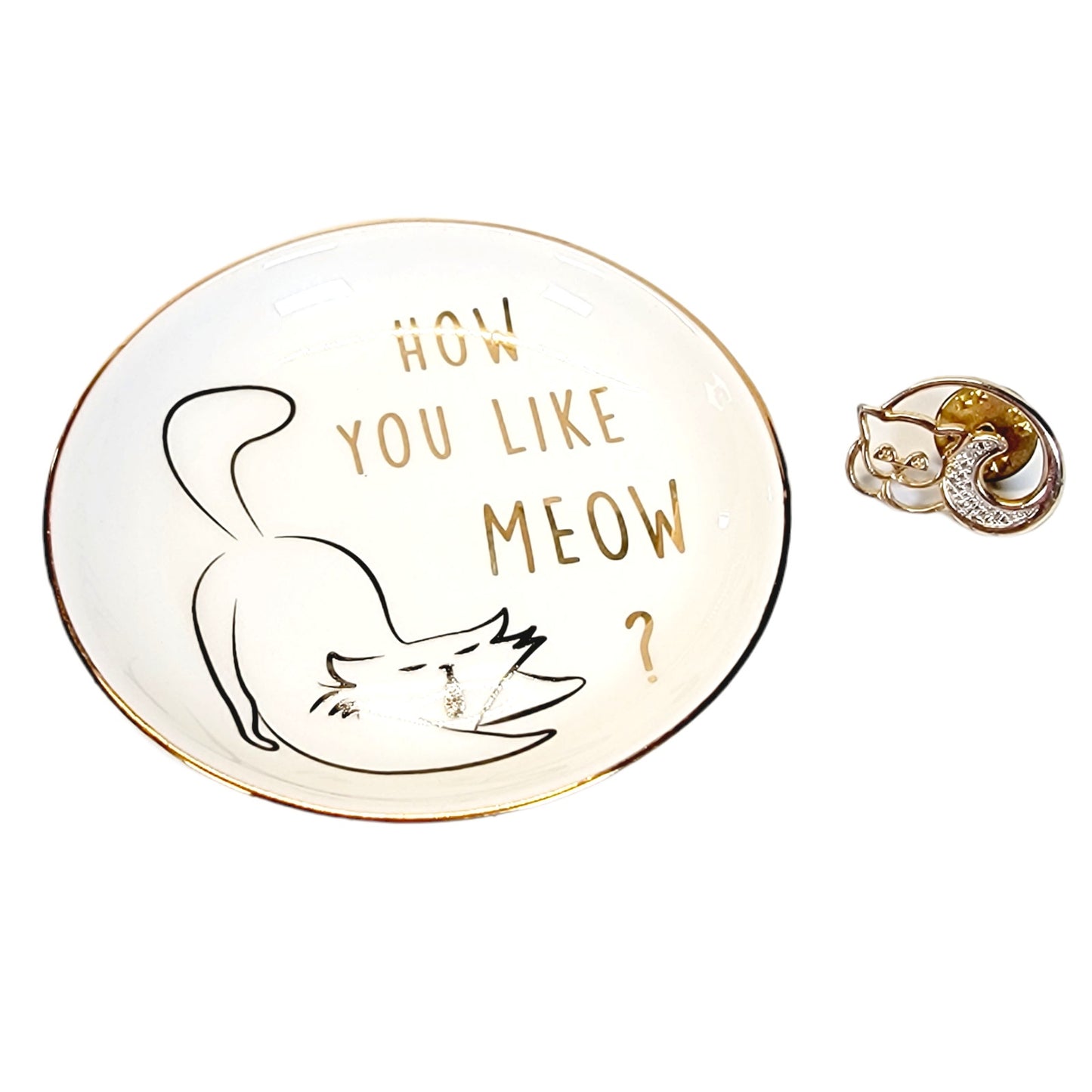 CAT LOT: Vintage Avon Cat Pin and a "How You Like Meow" Mini Trinket Dish Charming Charlie