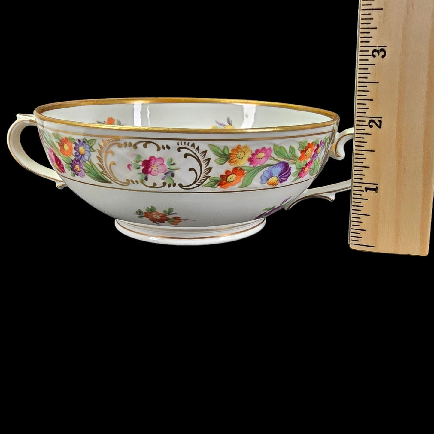 Schumann Bavaria Dresden Floral Double-Handle Bowl, Germany, 6.5" W