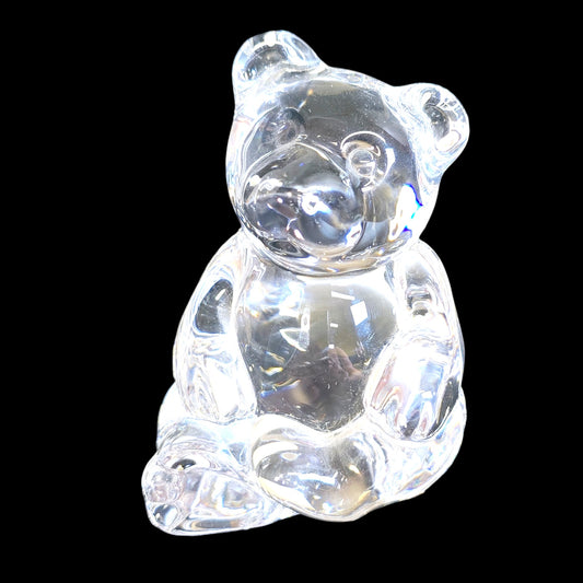 Handblown Clear Art Glass Bear, Polished Bottom