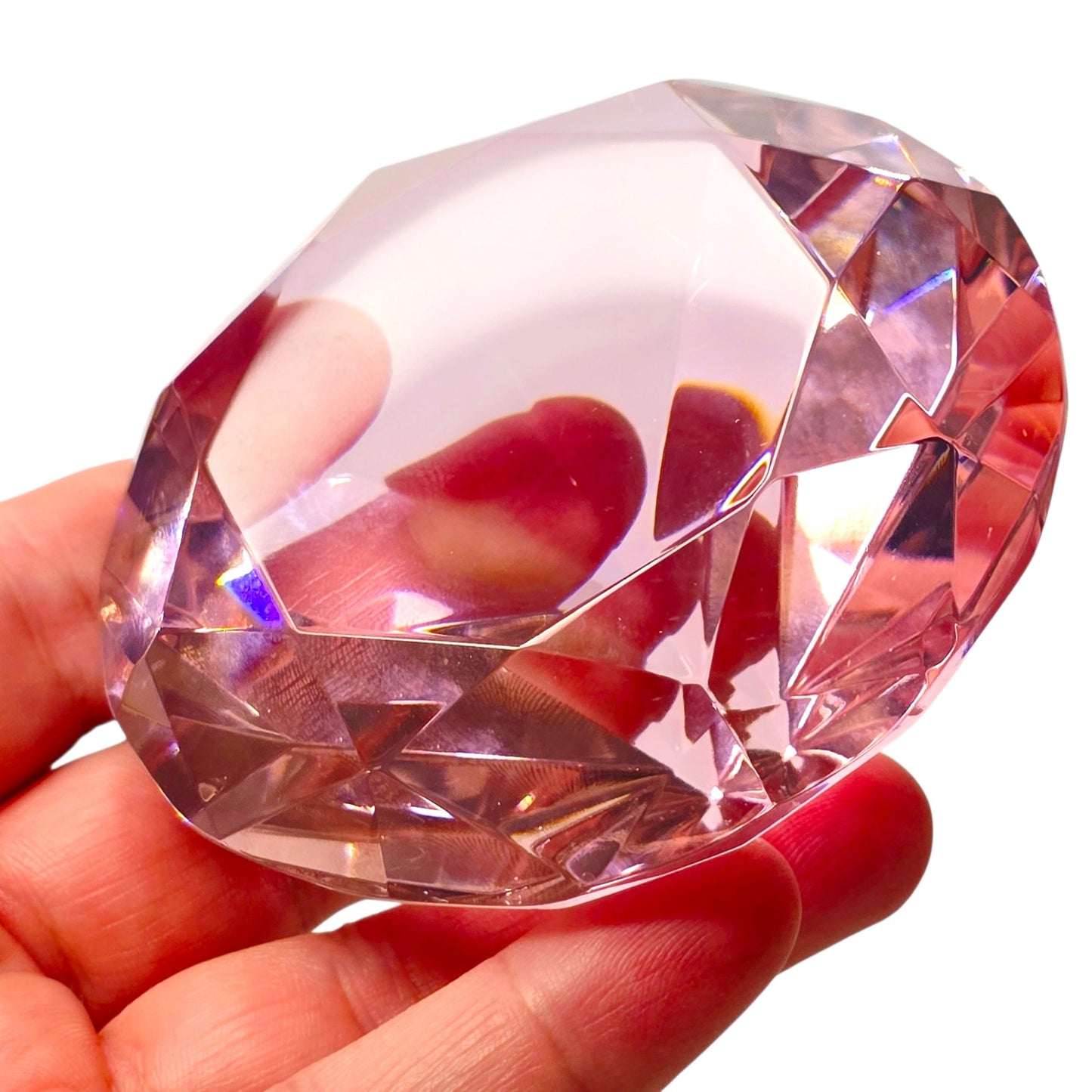 Pink Glass Diamond Paperweight Giant Jewel Faceted Crystal Cut Decorative 3"