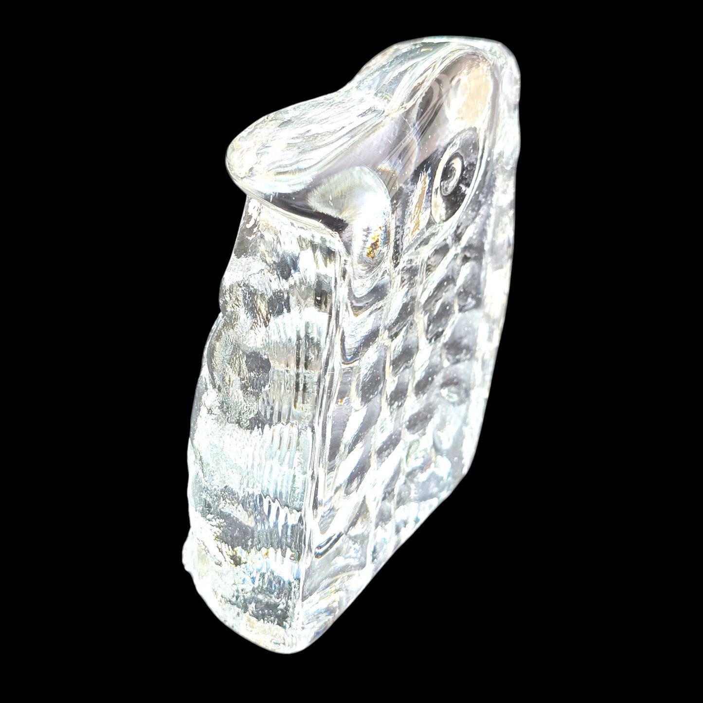 Clear Textured Art Glass Owl Paperweight Figurine