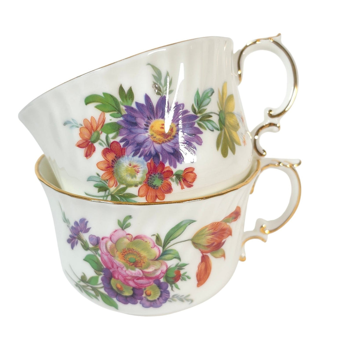 Vintage Oakley England Fine Bone China Floral Tennis Set Cup Snack Plate